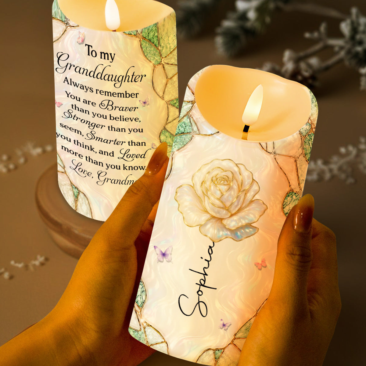 Personalized LED Candle Custom Name Gift for Granddaughter