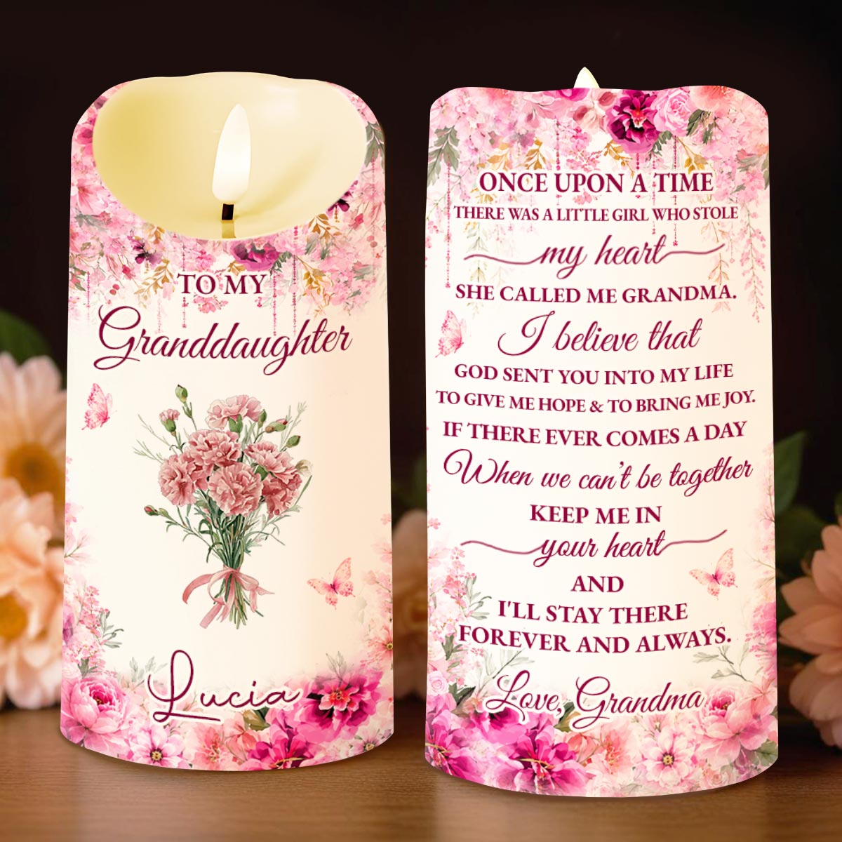 Personalized LED Candle Custom Birth Month Flowers Gift for Granddaughter