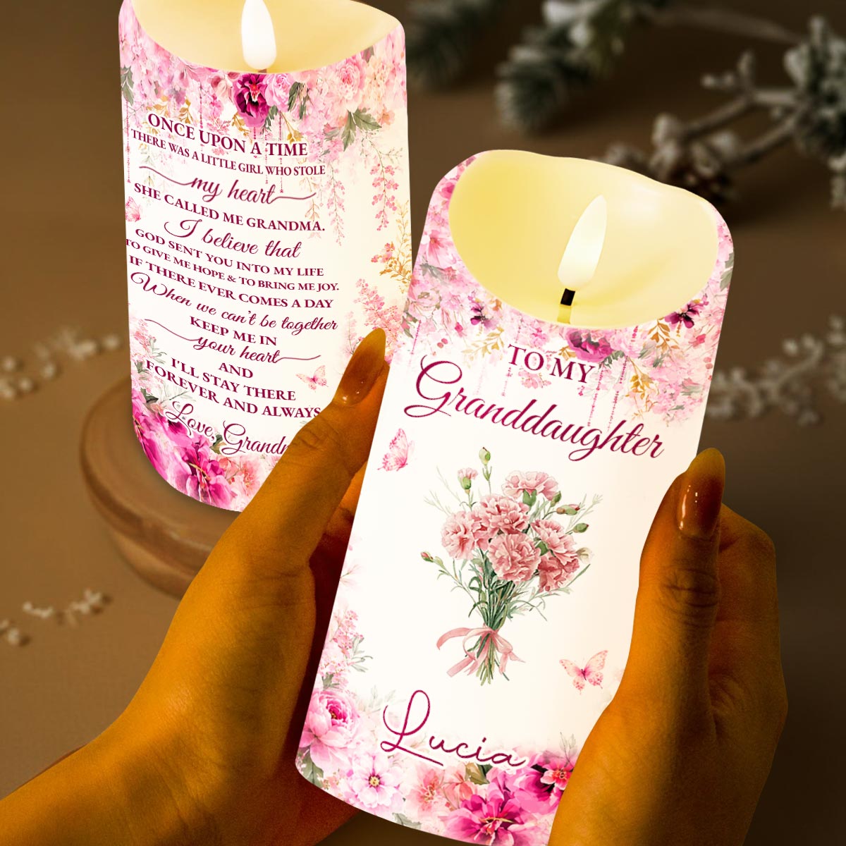 Personalized LED Candle Custom Birth Month Flowers Gift for Granddaughter