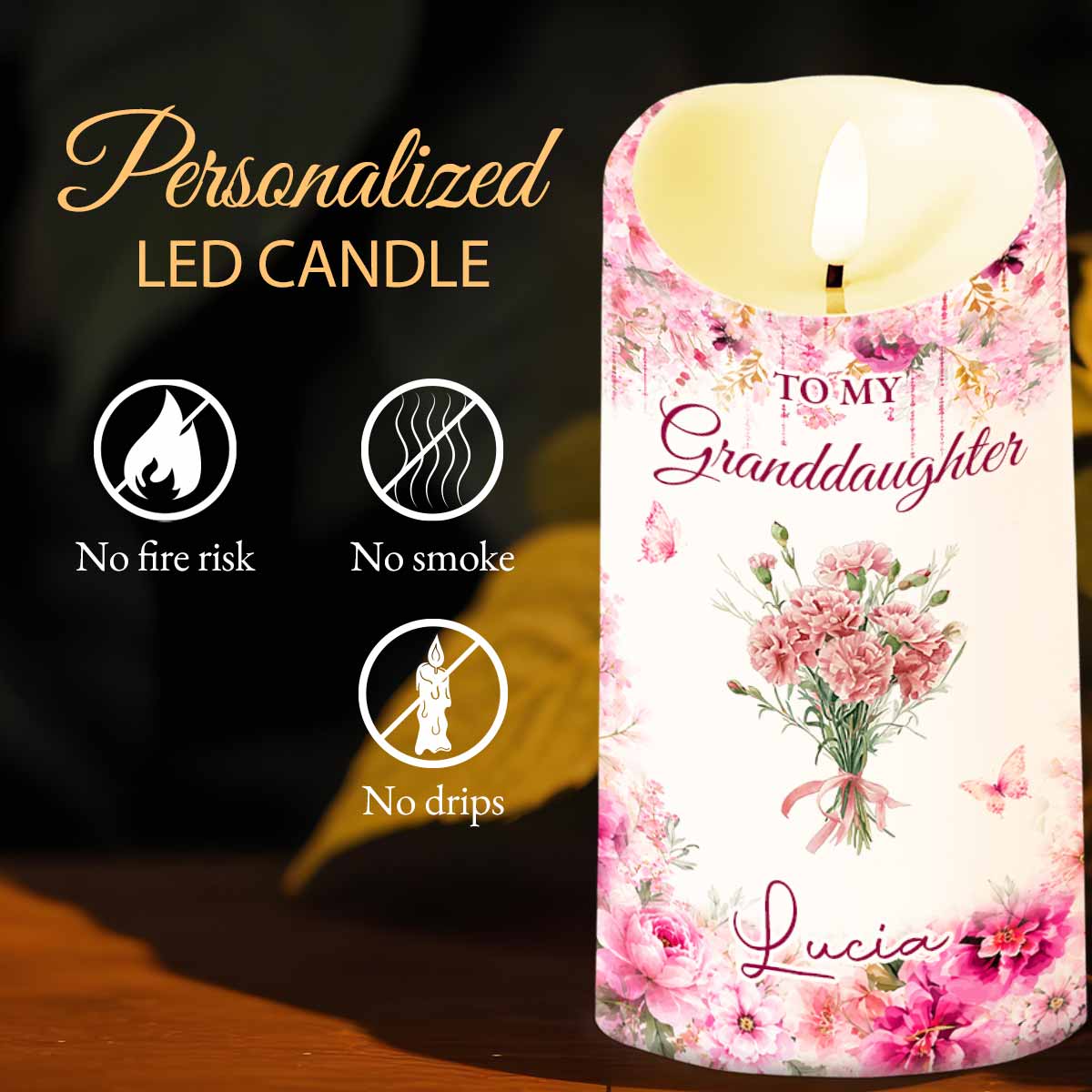 Personalized LED Candle Custom Birth Month Flowers Gift for Granddaughter