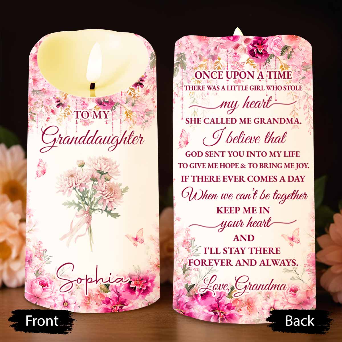 Personalized LED Candle Custom Birth Month Flowers Gift for Granddaughter
