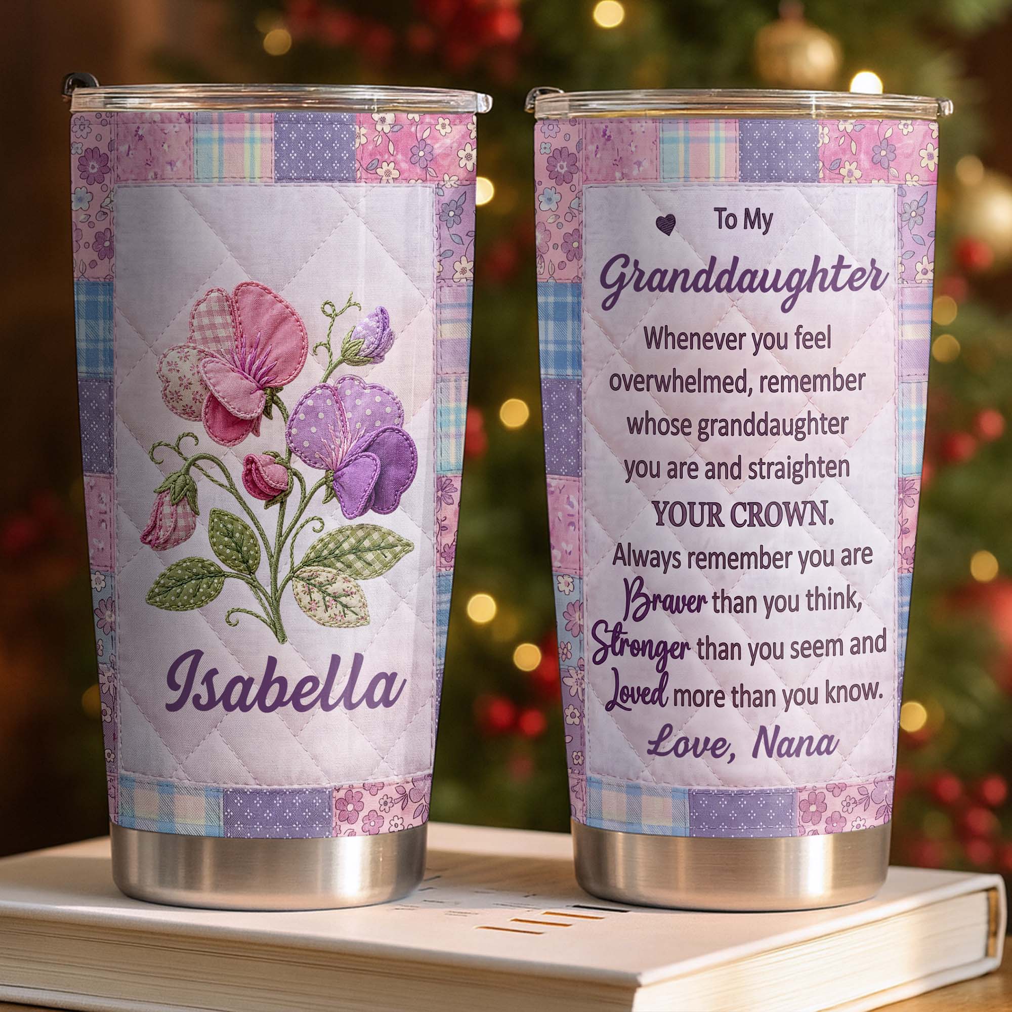 Personalized Stainless Steel Tumbler Custom Birth Month Flowers Gift for Granddaughter