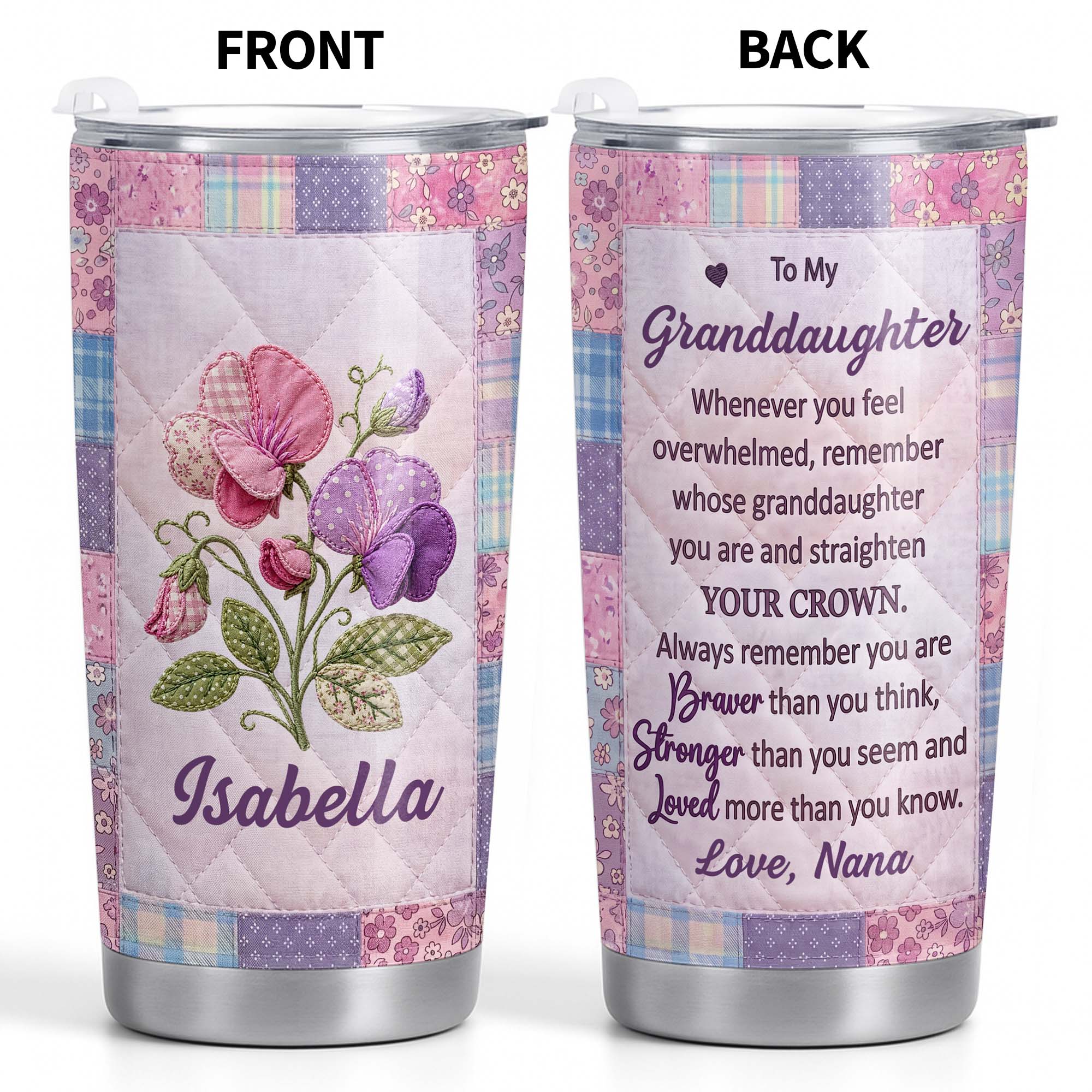 Personalized Stainless Steel Tumbler Custom Birth Month Flowers Gift for Granddaughter