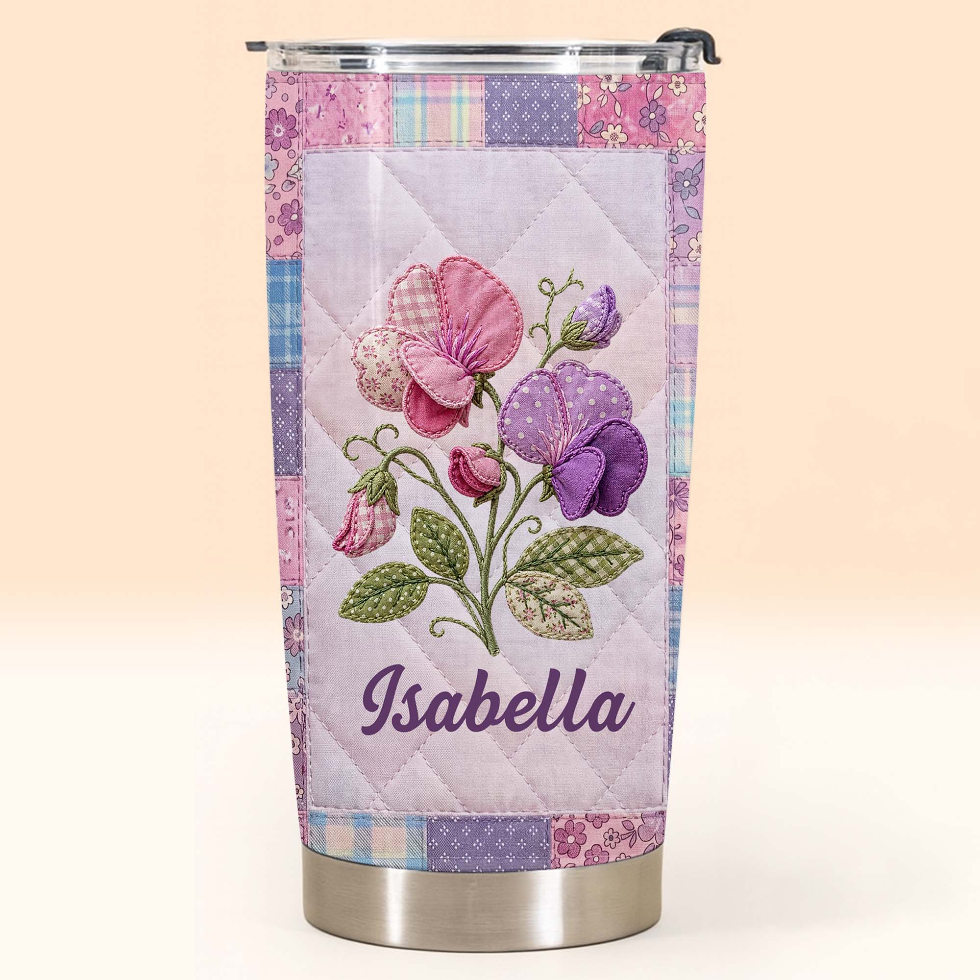 Personalized Stainless Steel Tumbler Custom Birth Month Flowers Gift for Granddaughter