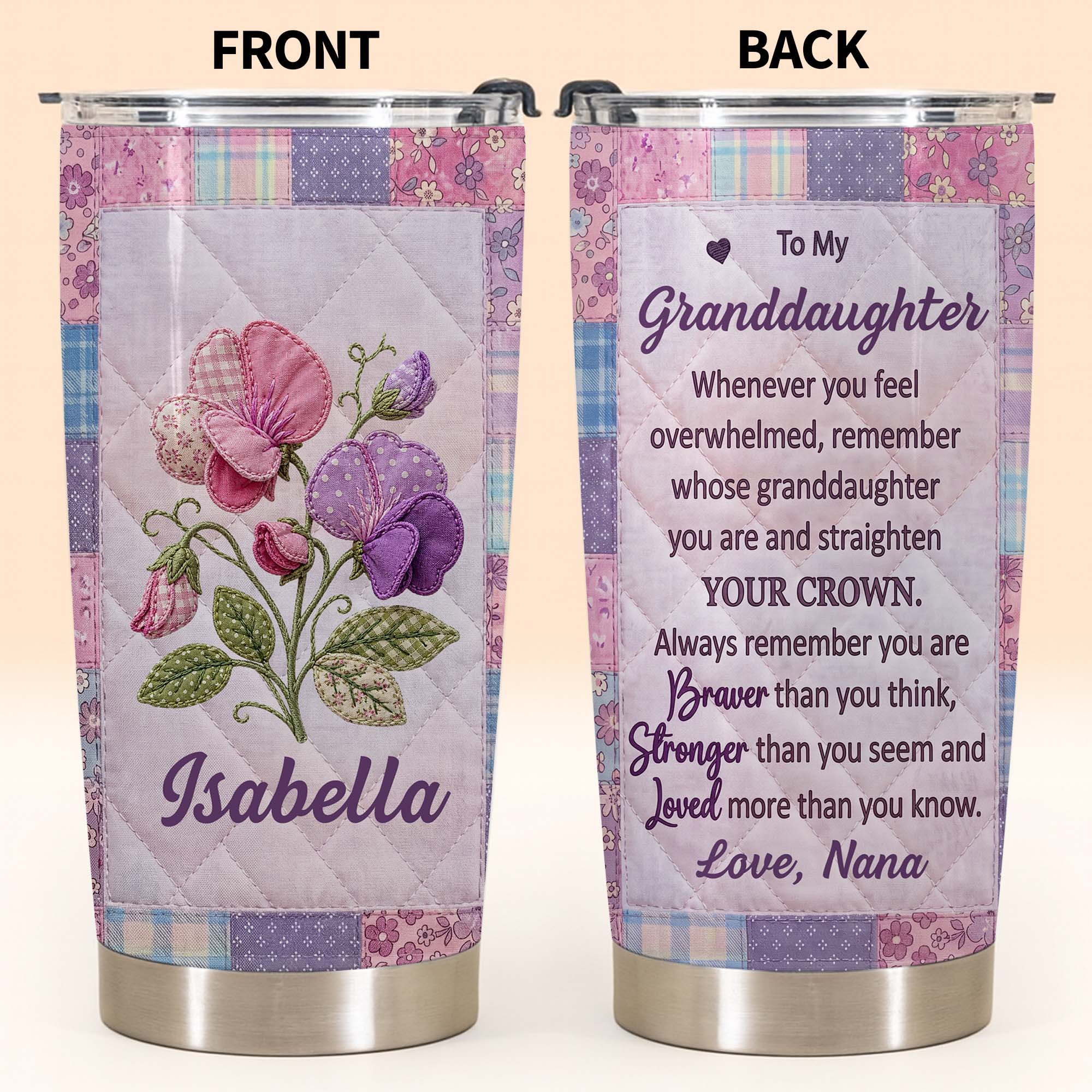 Personalized Stainless Steel Tumbler Custom Birth Month Flowers Gift for Granddaughter