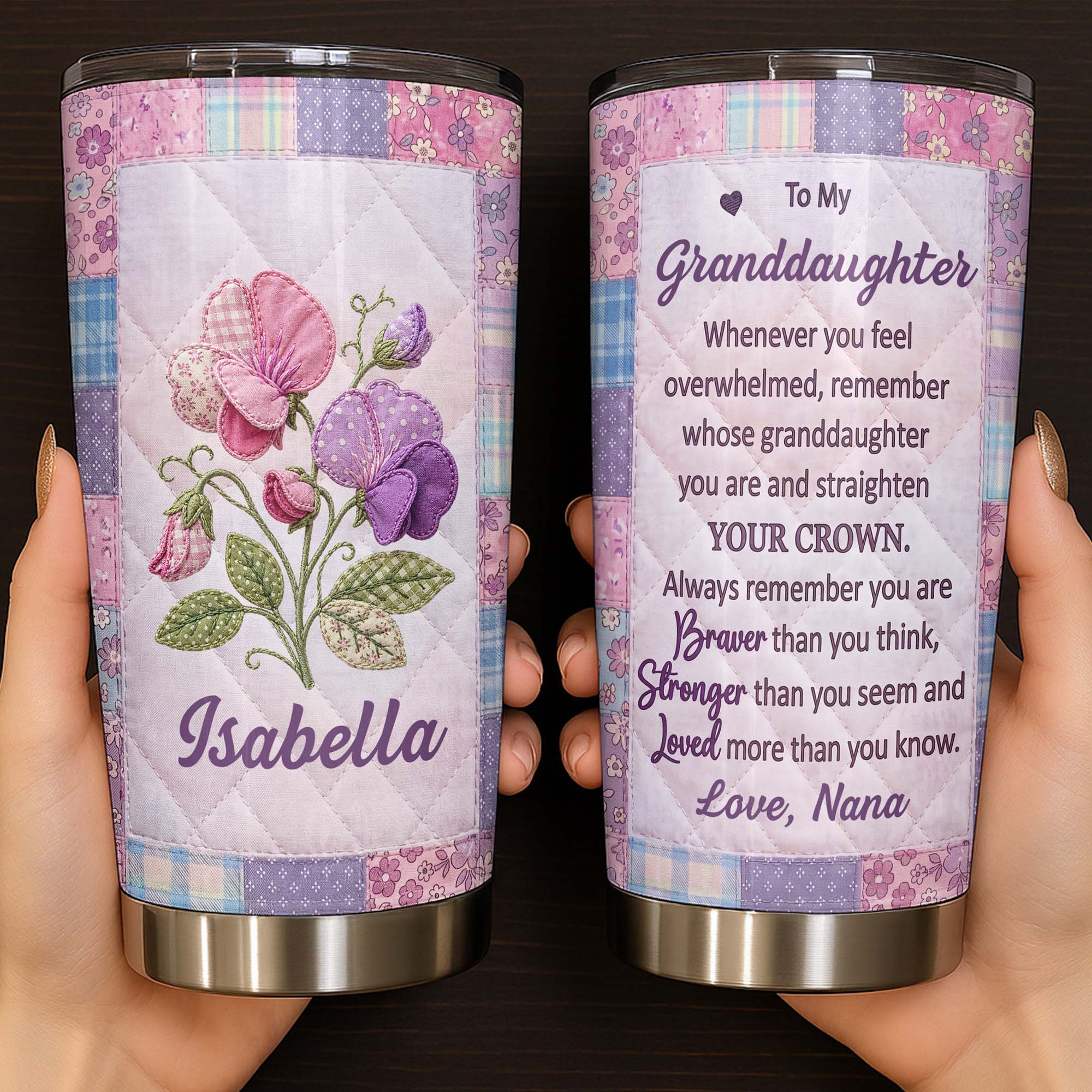 Personalized Stainless Steel Tumbler Custom Birth Month Flowers Gift for Granddaughter