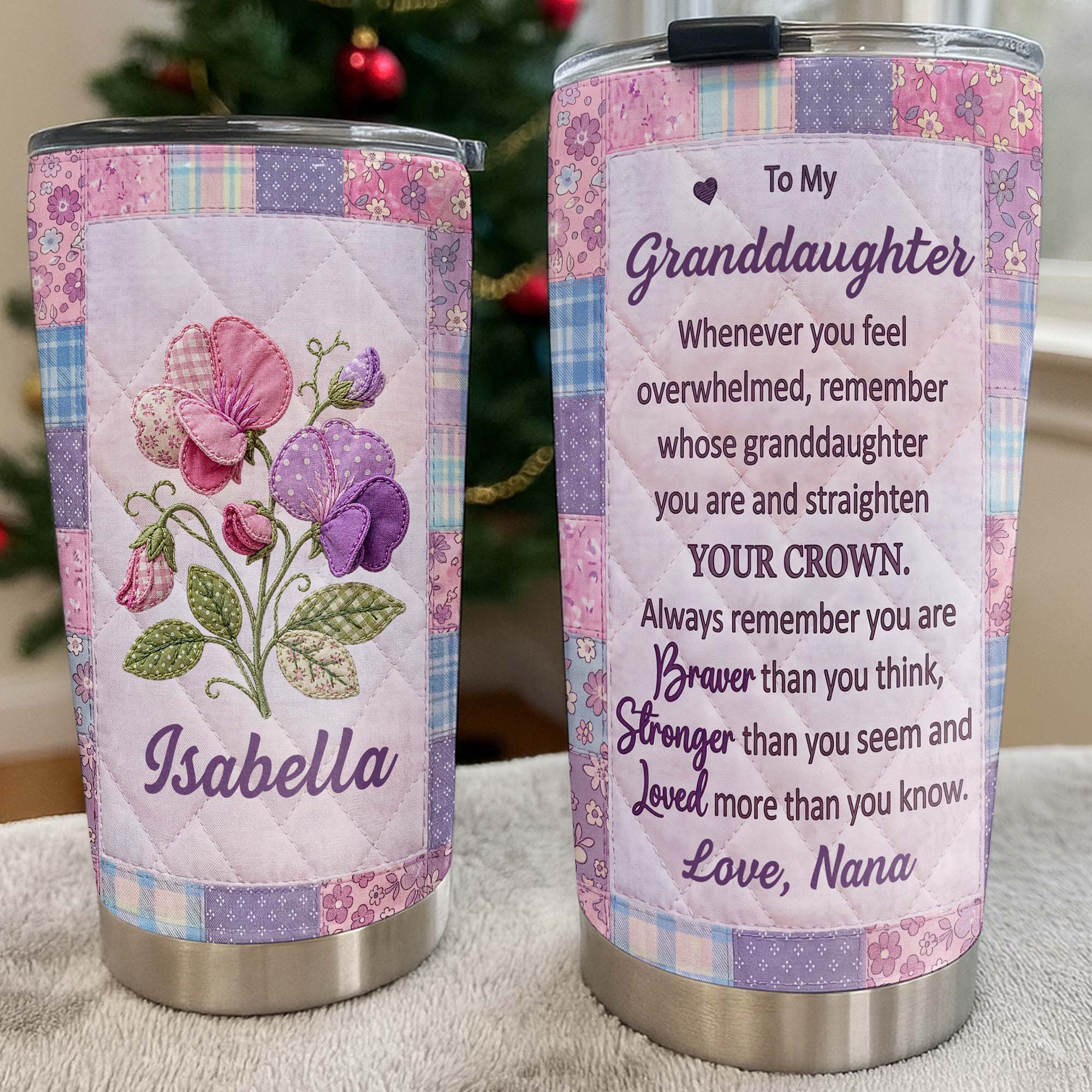 Personalized Stainless Steel Tumbler Custom Birth Month Flowers Gift for Granddaughter