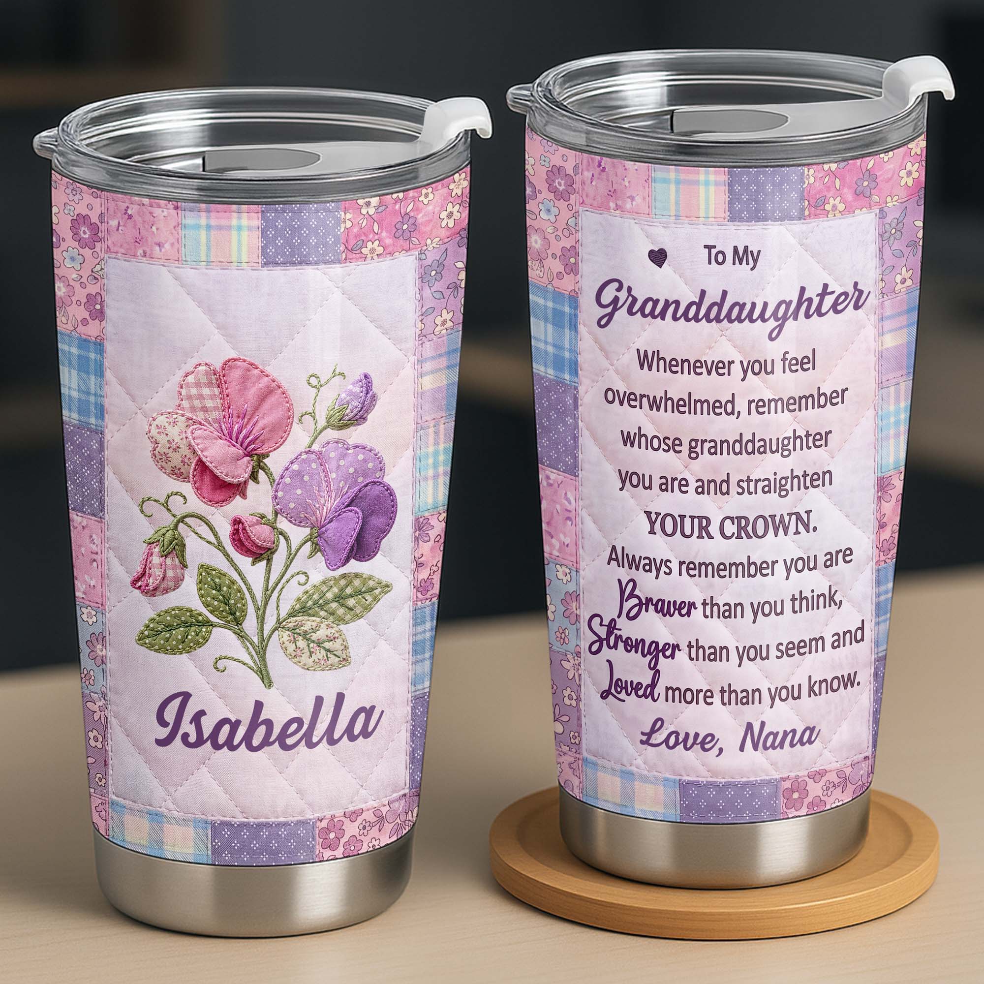 Personalized Stainless Steel Tumbler Custom Birth Month Flowers Gift for Granddaughter