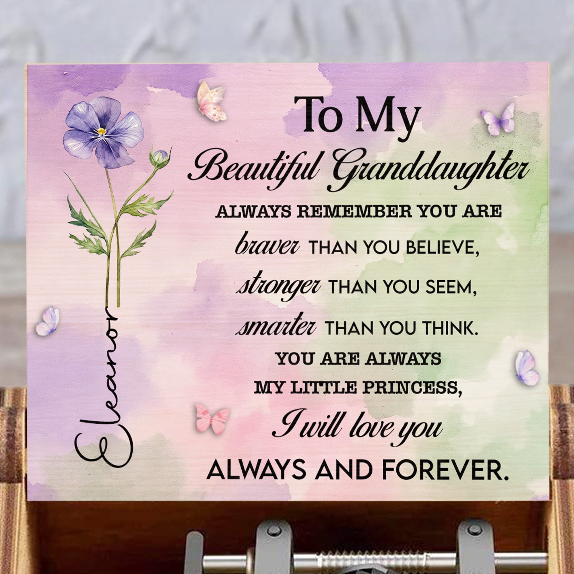 Personalized Wooden Music Box Custom Butterfly Design Gift for Granddaughter