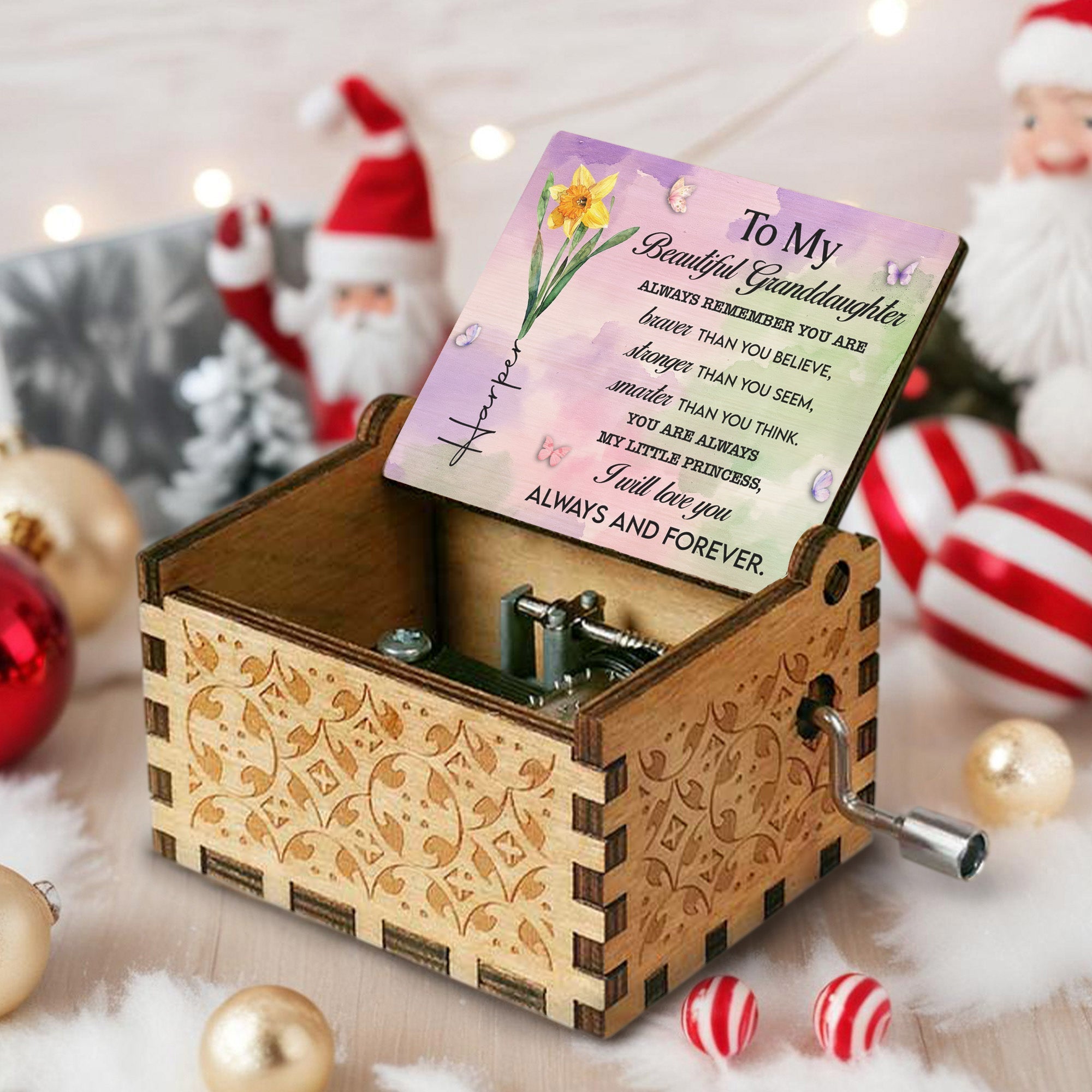 Personalized Wooden Music Box Custom Butterfly Design Gift for Granddaughter