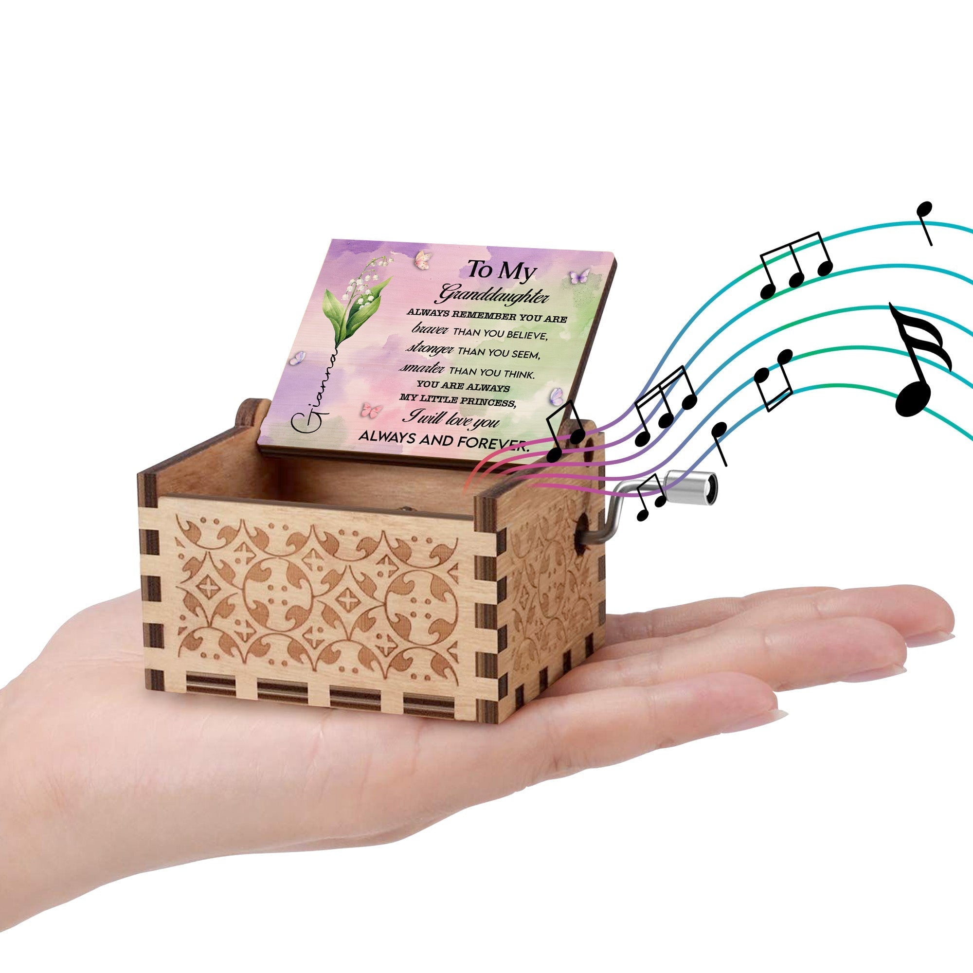 Personalized Wooden Music Box Custom Butterfly Design Gift for Granddaughter