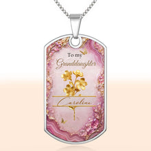 Load image into Gallery viewer, Personalized Dog Tag Necklace Custom Birth Month Flowers for Granddaughter
