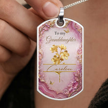 Load image into Gallery viewer, Personalized Dog Tag Necklace Custom Birth Month Flowers for Granddaughter
