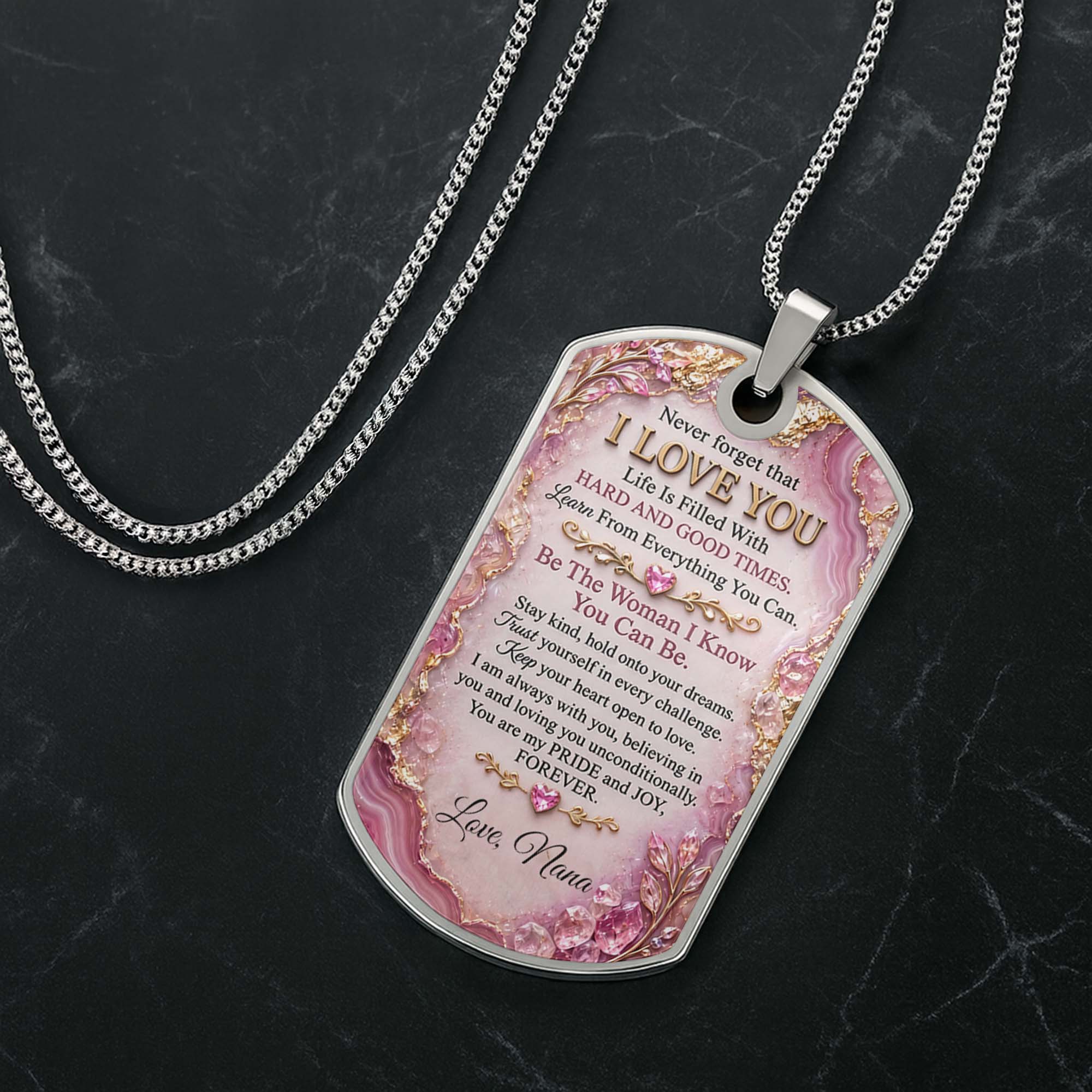 Personalized Dog Tag Necklace Custom Birth Month Flowers for Granddaughter