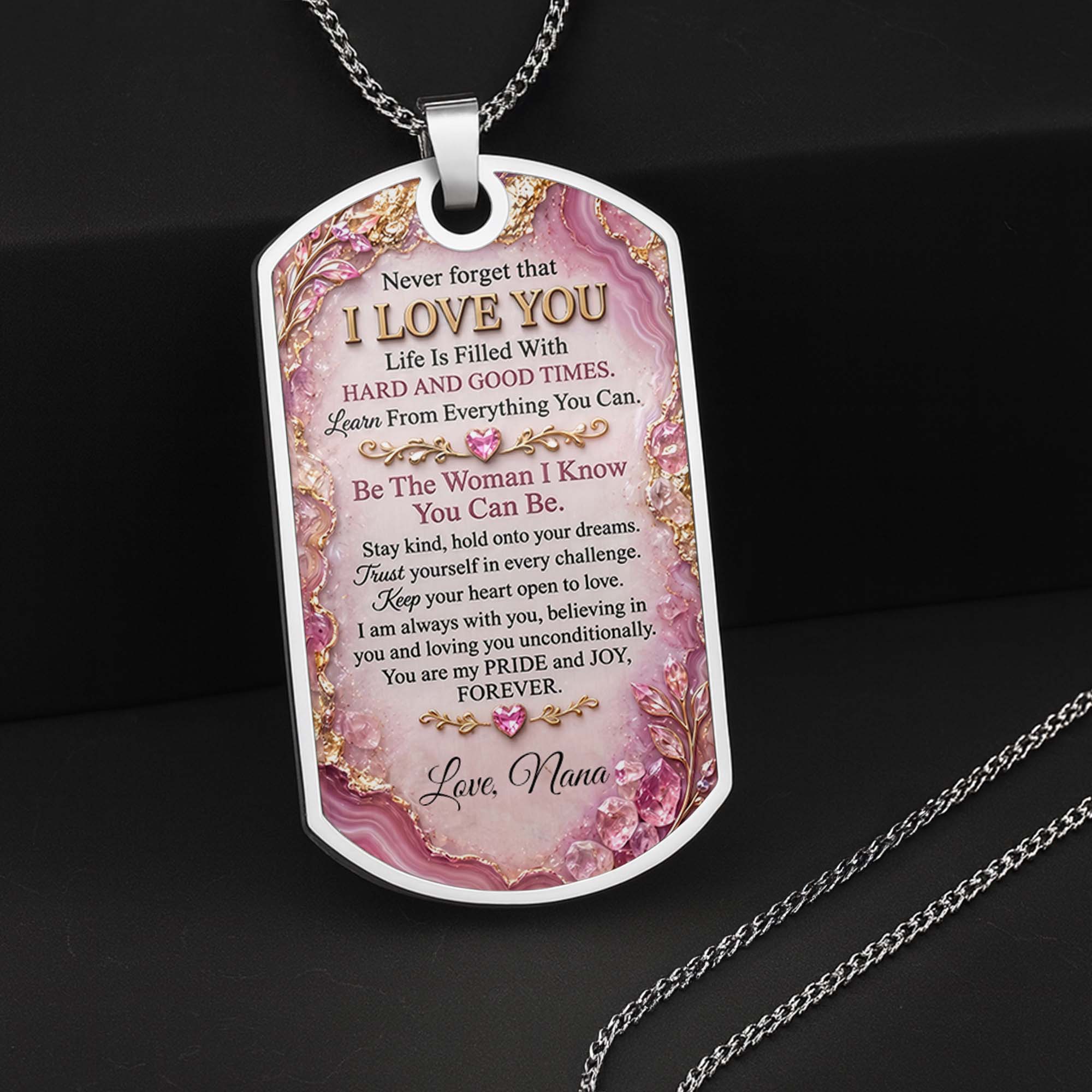 Personalized Dog Tag Necklace Custom Birth Month Flowers for Granddaughter
