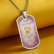 Load image into Gallery viewer, Personalized Dog Tag Necklace Custom Birth Month Flowers for Granddaughter
