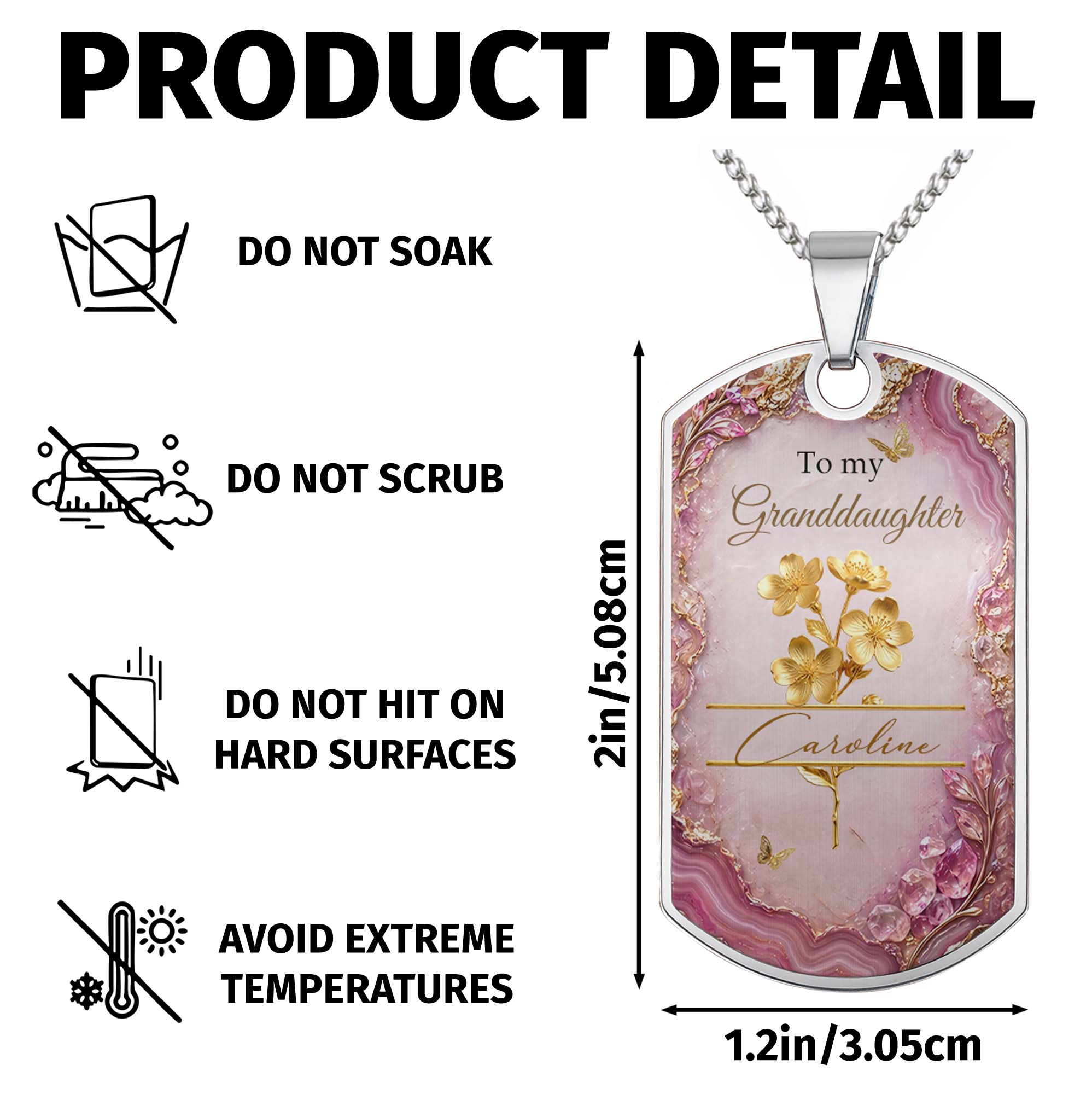 Personalized Dog Tag Necklace Custom Birth Month Flowers for Granddaughter