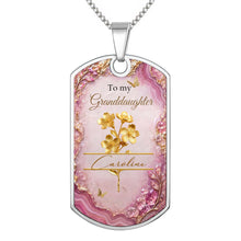Load image into Gallery viewer, Personalized Dog Tag Necklace Custom Birth Month Flowers for Granddaughter
