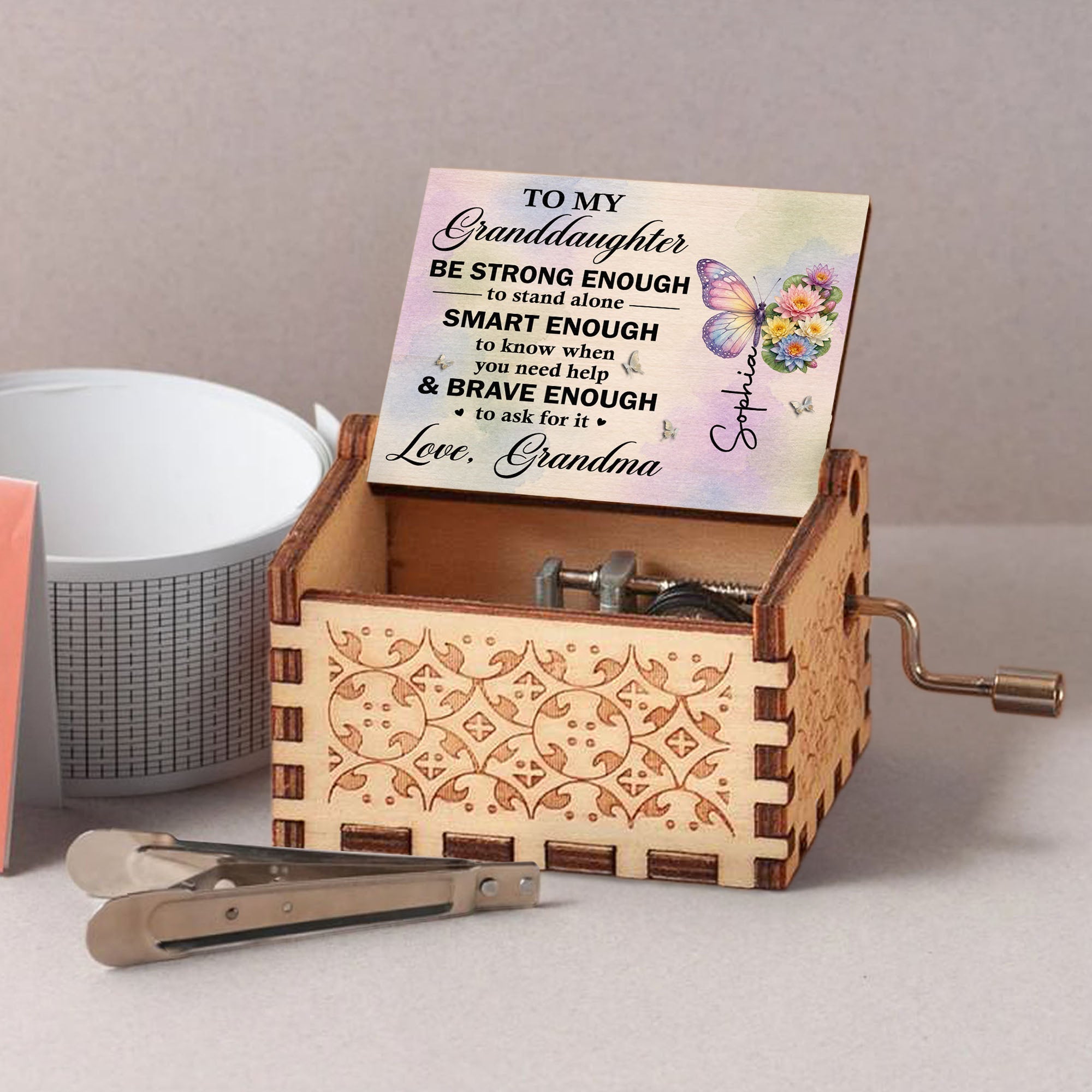 Personalized Wooden Music Box for Granddaughter Custom Gift
