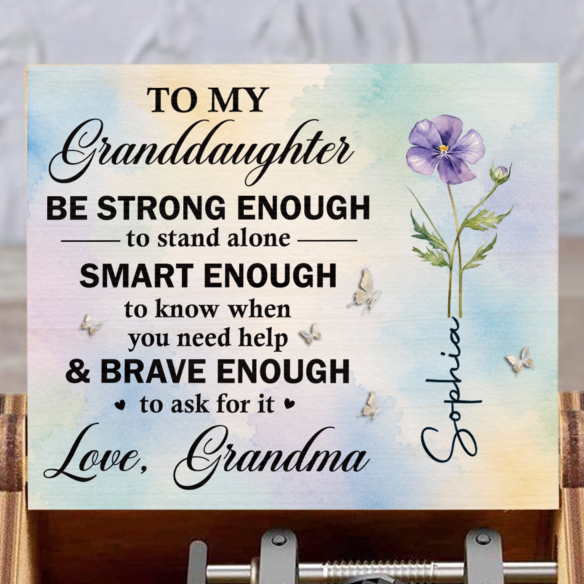 Personalized Music Box for Granddaughter Purple Flower Butterfly Gift