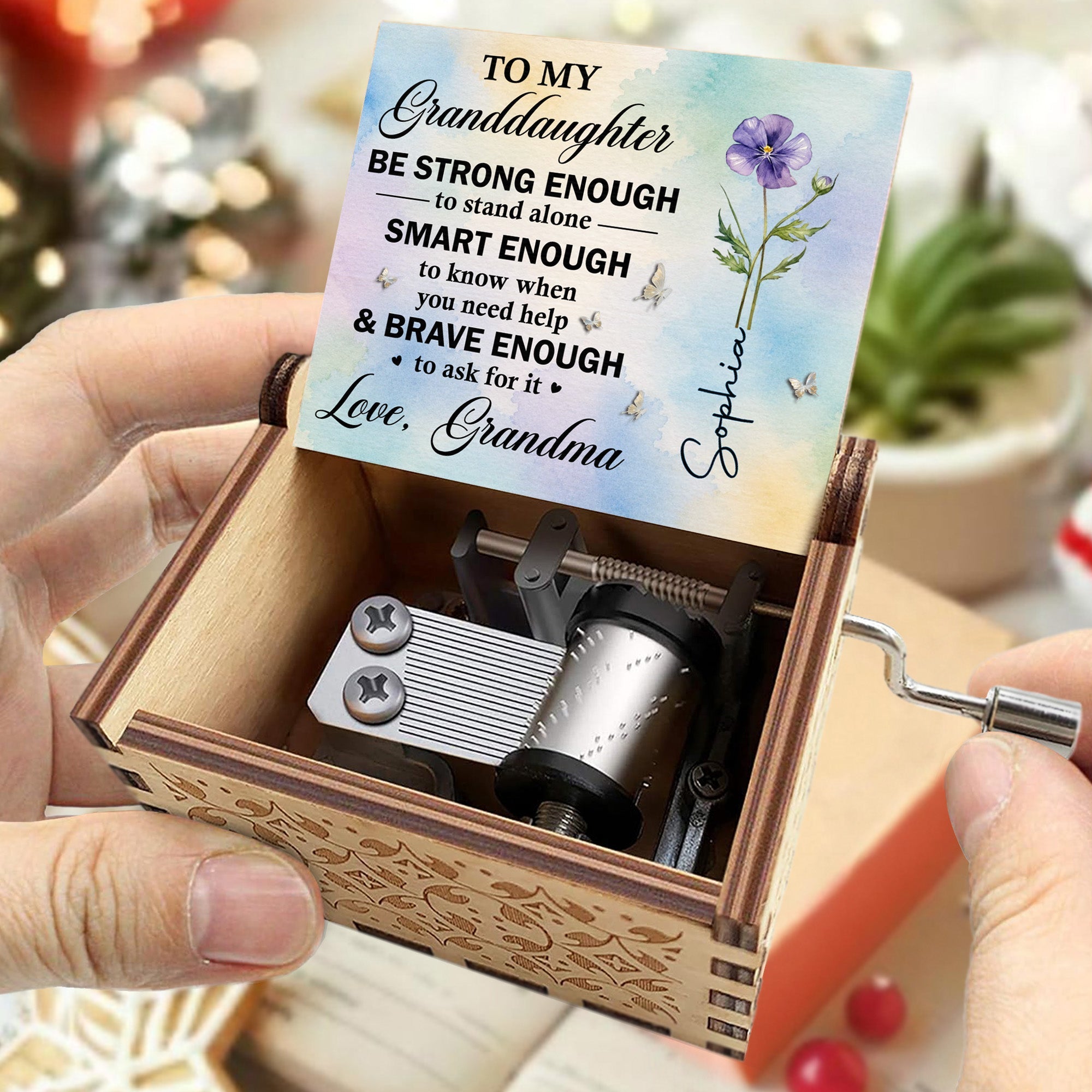 Personalized Music Box for Granddaughter Purple Flower Butterfly Gift