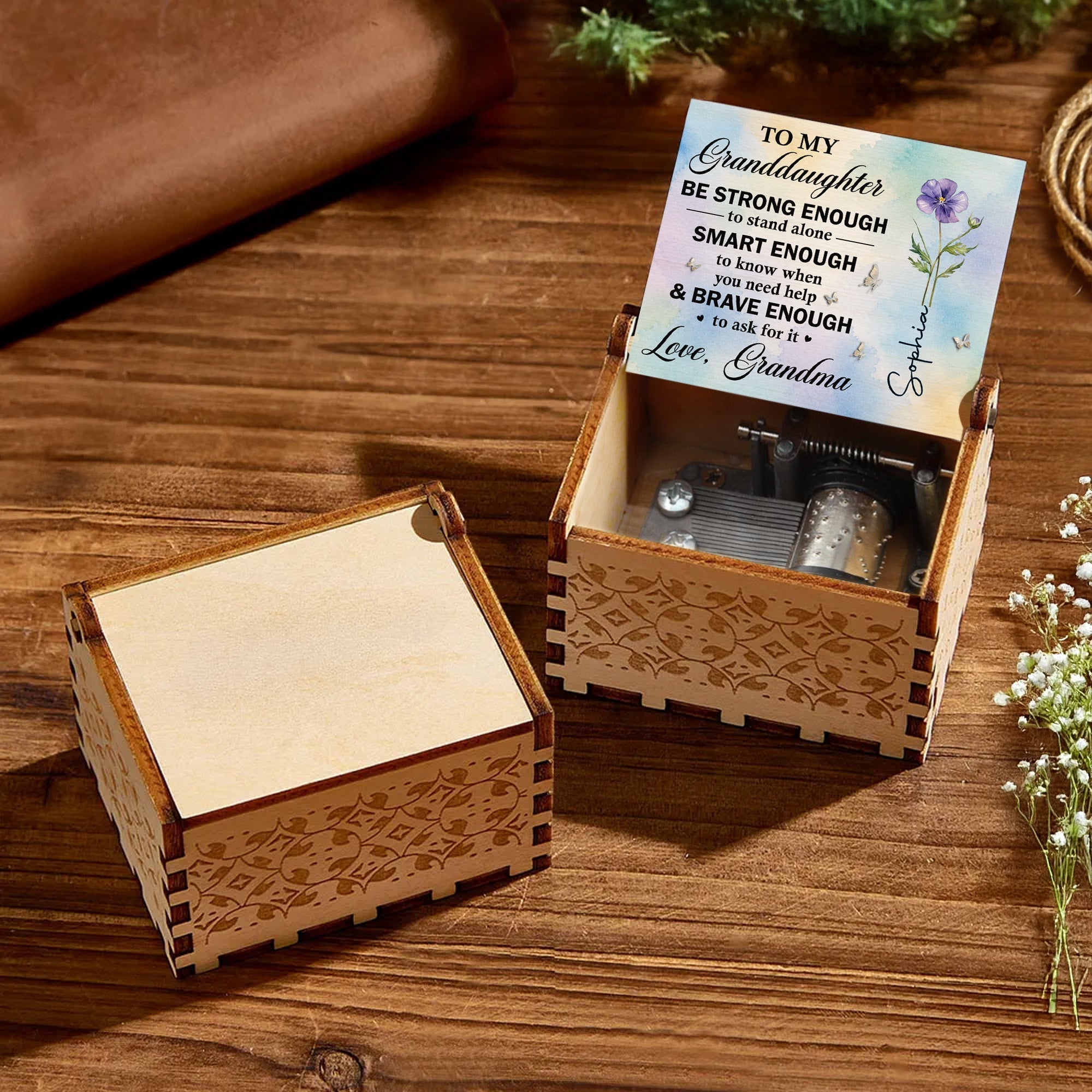 Personalized Music Box for Granddaughter Purple Flower Butterfly Gift