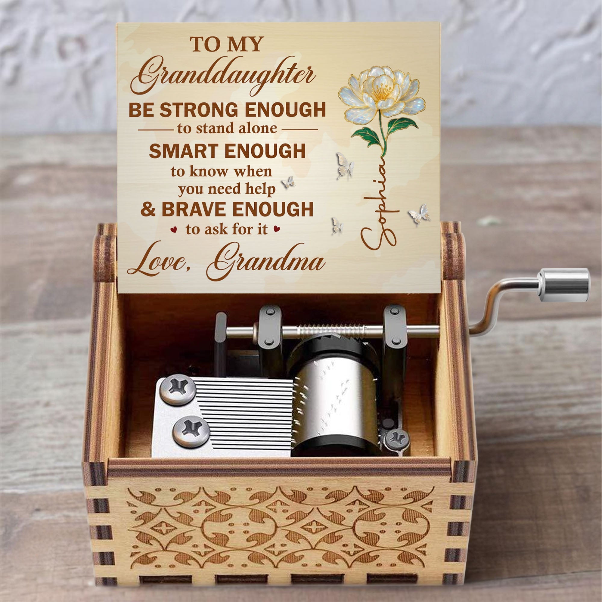 Personalized Wooden Music Box Custom Birth Month Flower Gift for Granddaughter