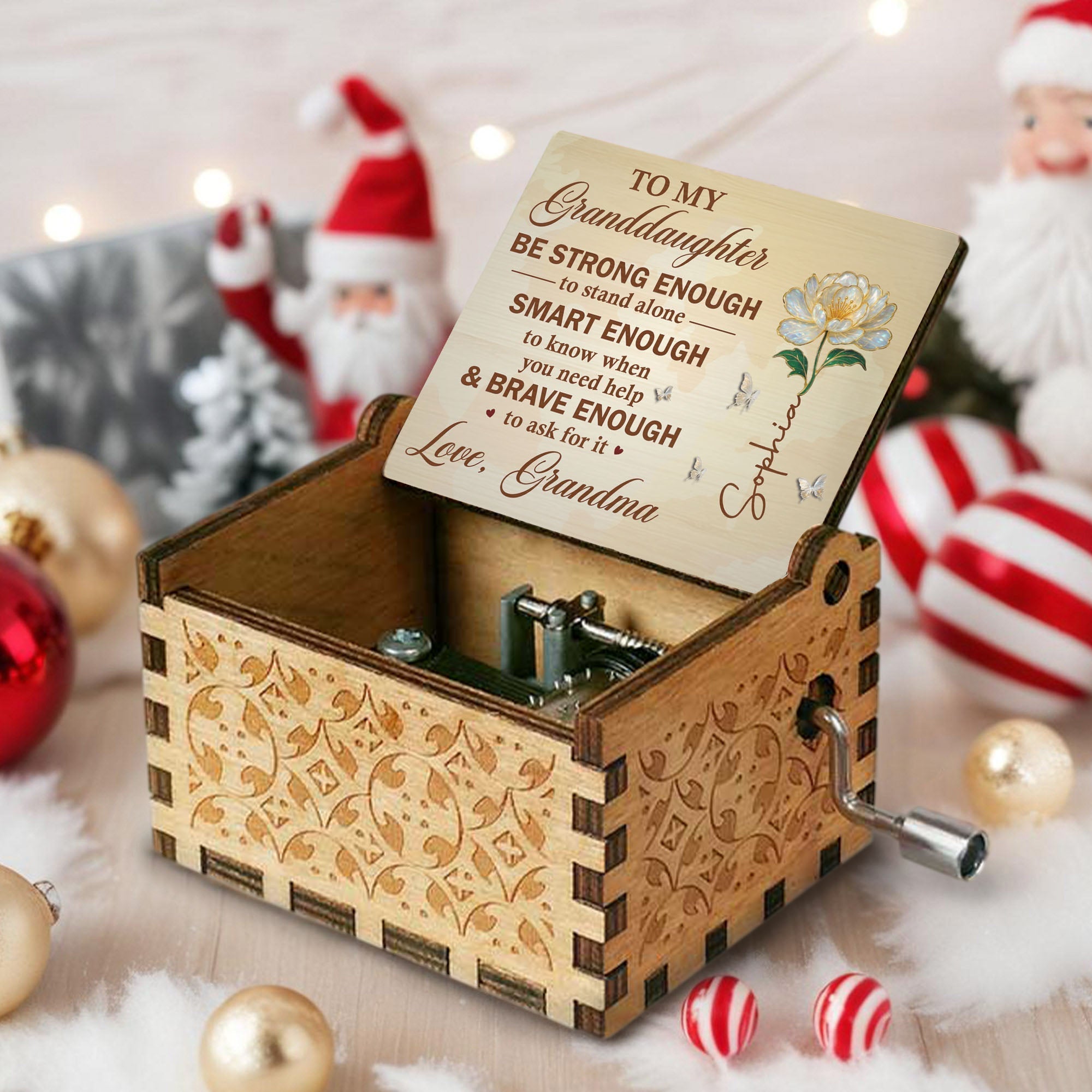 Personalized Wooden Music Box Custom Birth Month Flower Gift for Granddaughter