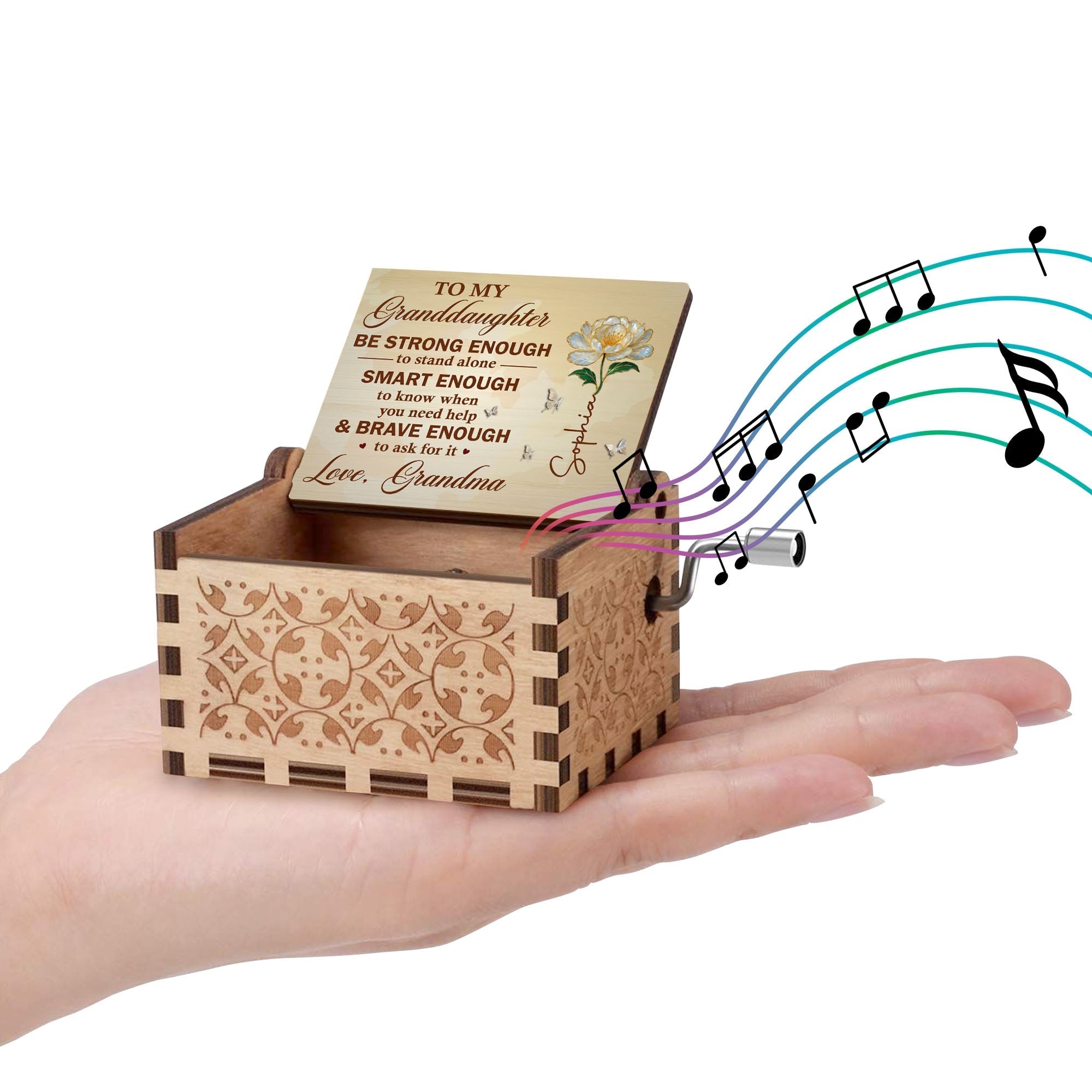 Personalized Wooden Music Box Custom Birth Month Flower Gift for Granddaughter