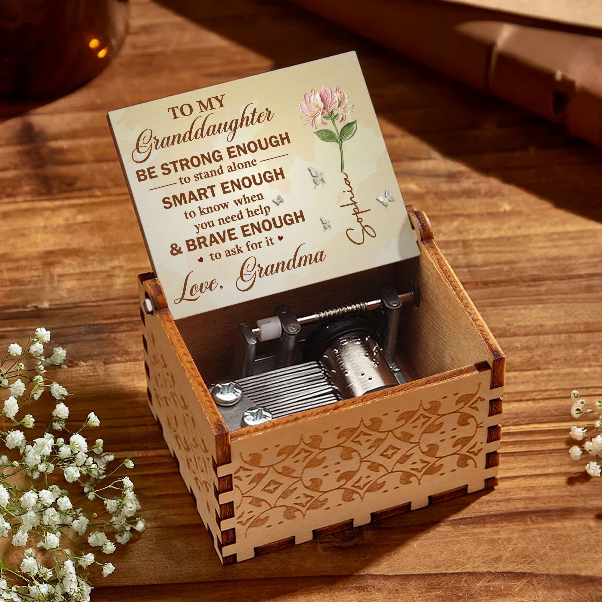 Personalized Music Box Custom Birth Month Flower Gift for Granddaughter