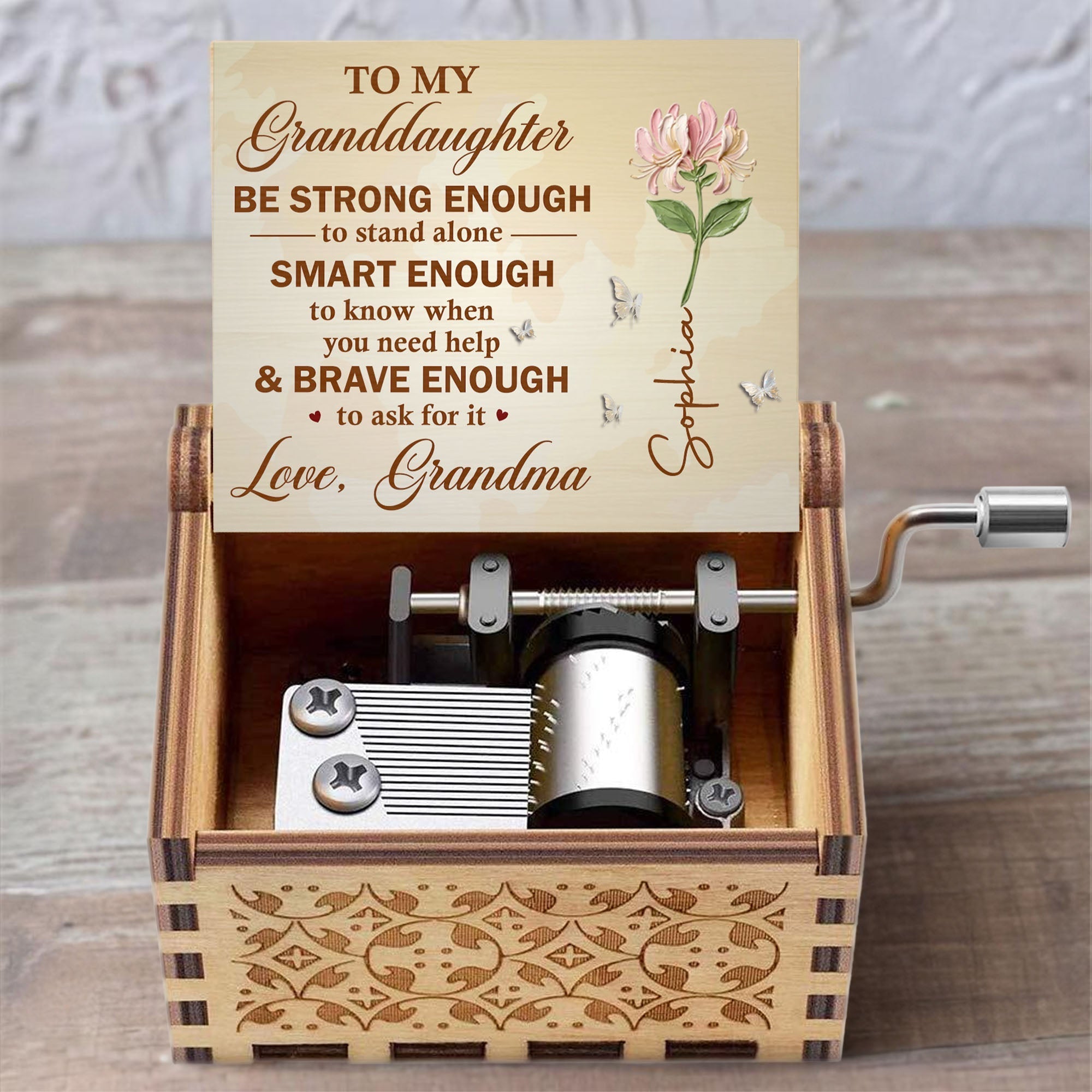 Personalized Music Box Custom Birth Month Flower Gift for Granddaughter