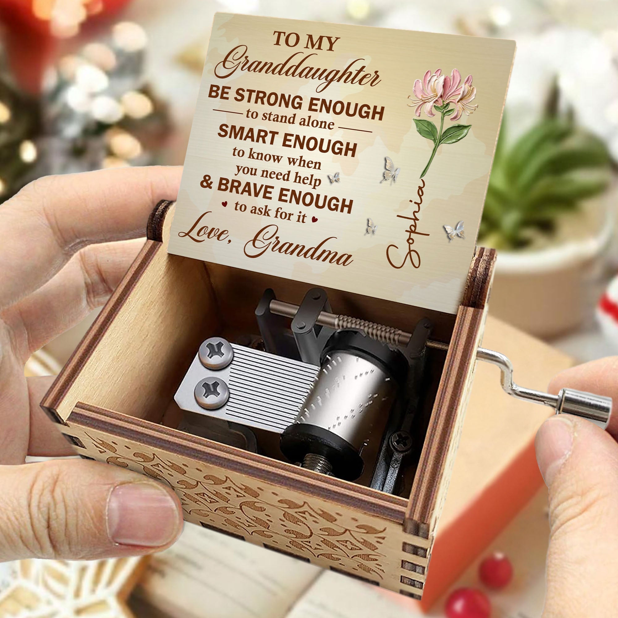 Personalized Music Box Custom Birth Month Flower Gift for Granddaughter