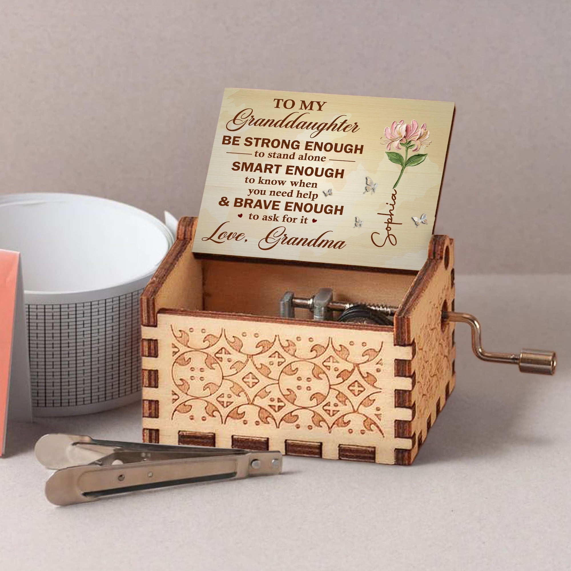 Personalized Music Box Custom Birth Month Flower Gift for Granddaughter