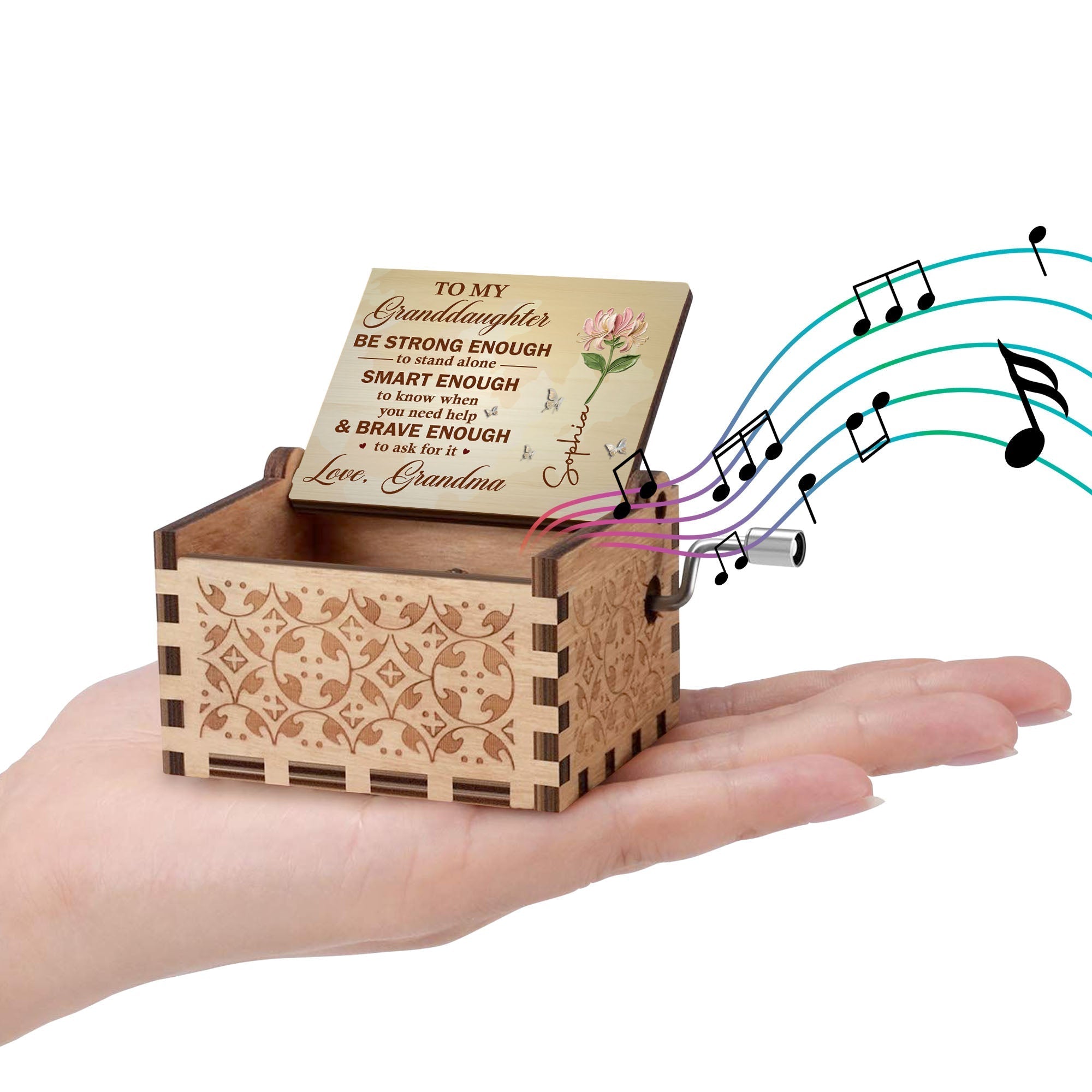 Personalized Music Box Custom Birth Month Flower Gift for Granddaughter