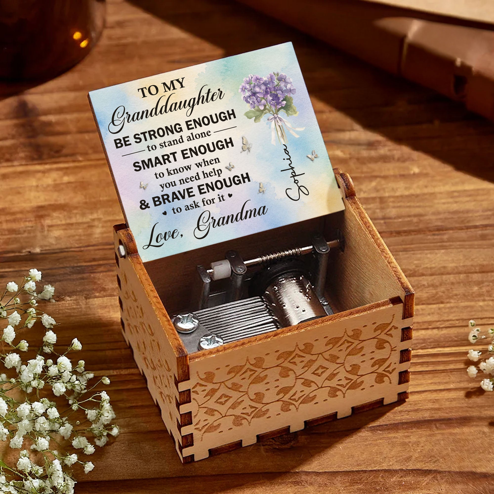 Personalized Wooden Music Box Custom Name Gift for Granddaughter
