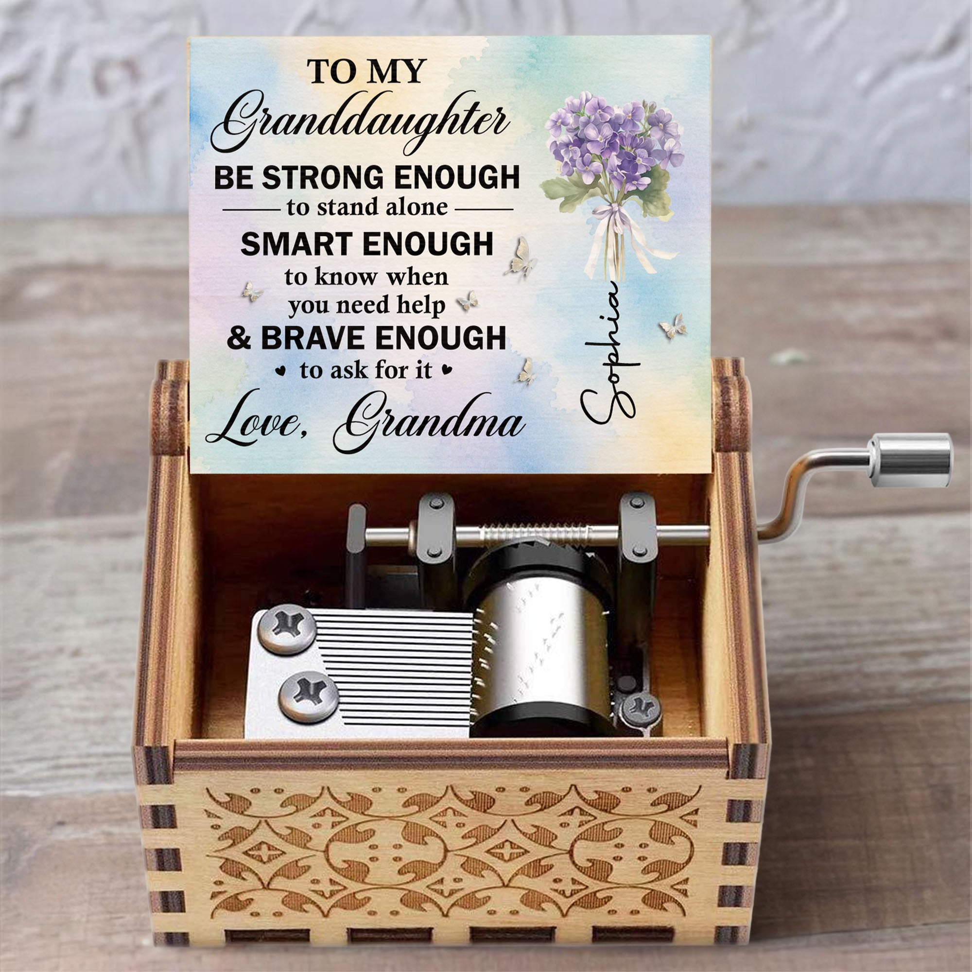 Personalized Wooden Music Box Custom Name Gift for Granddaughter