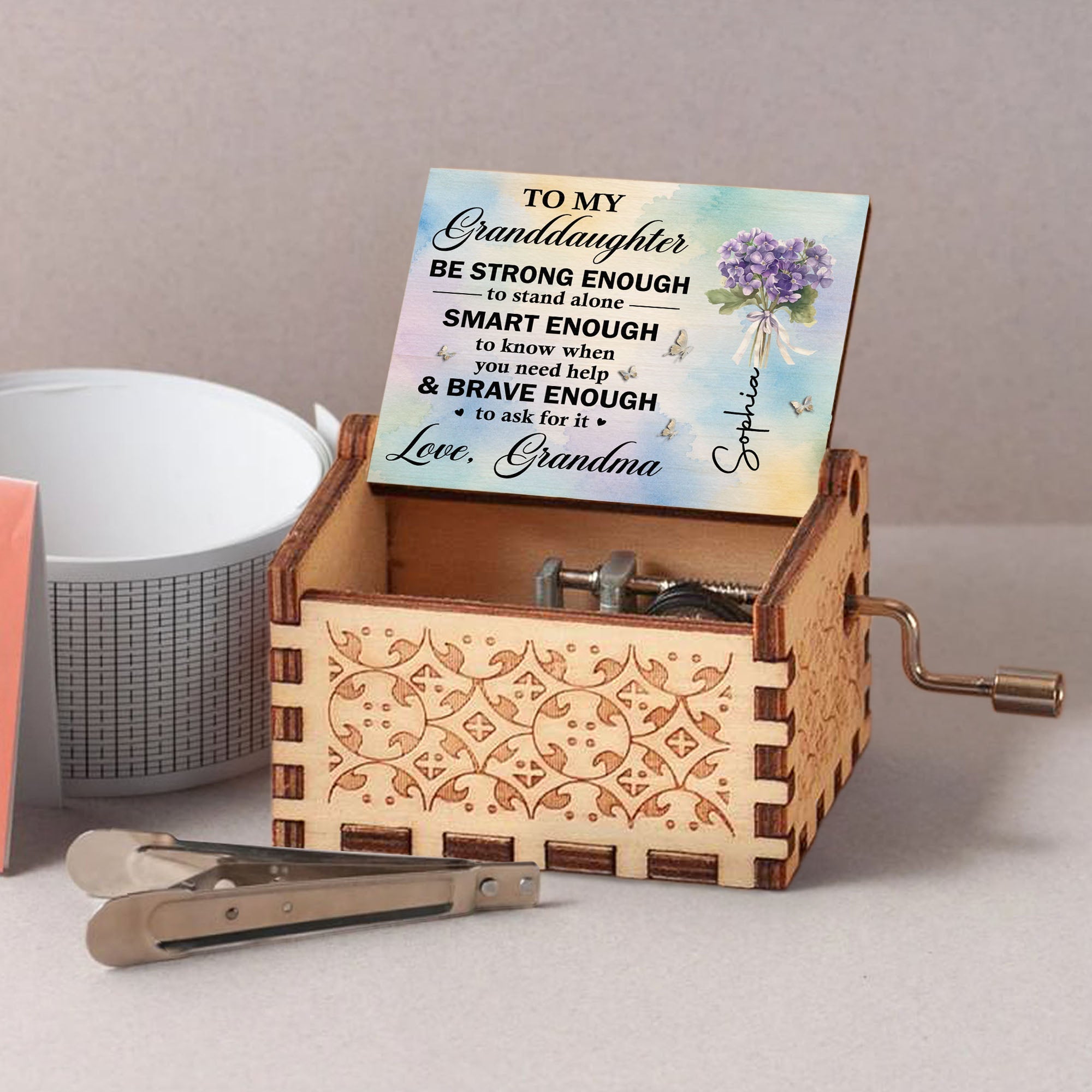 Personalized Wooden Music Box Custom Name Gift for Granddaughter