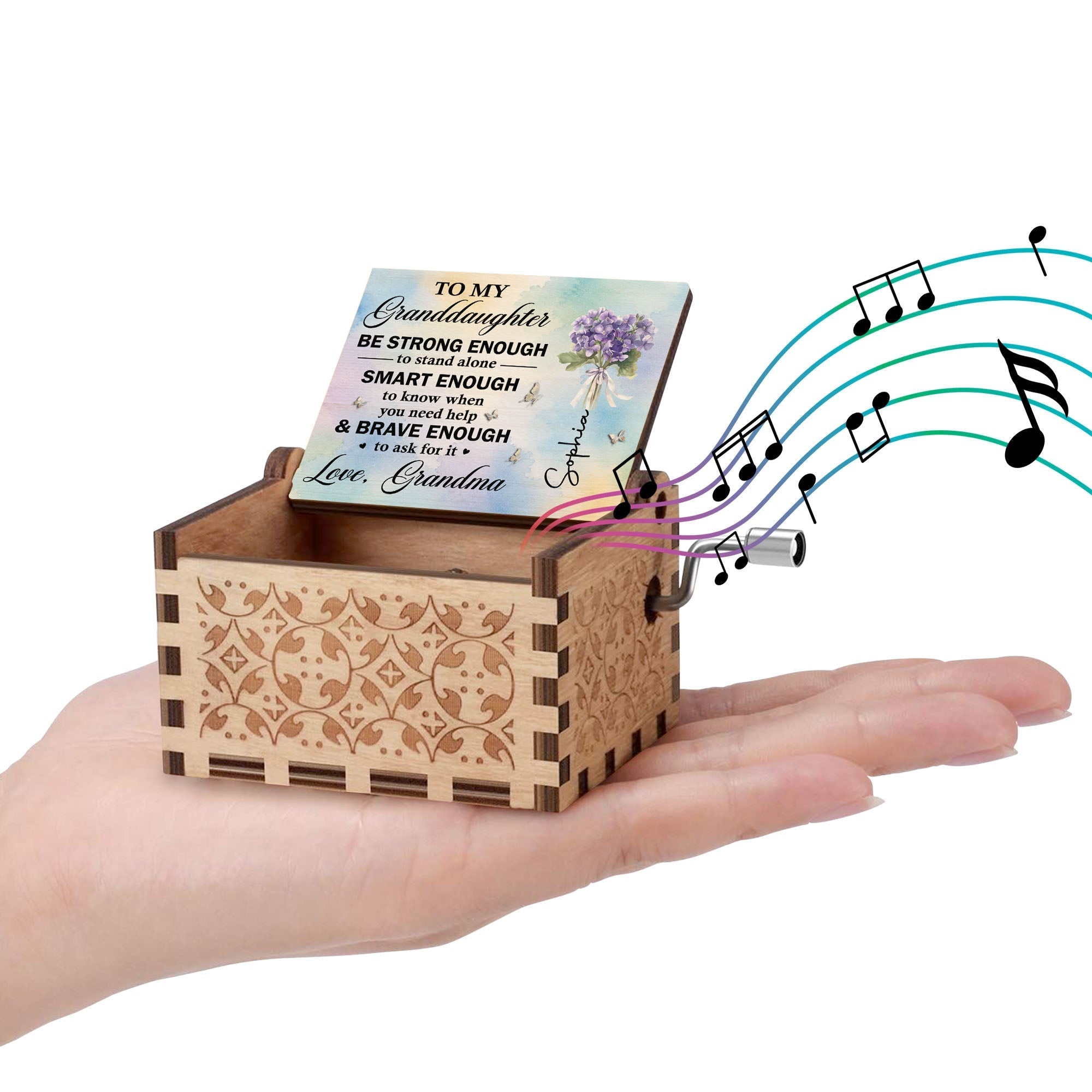 Personalized Wooden Music Box Custom Name Gift for Granddaughter
