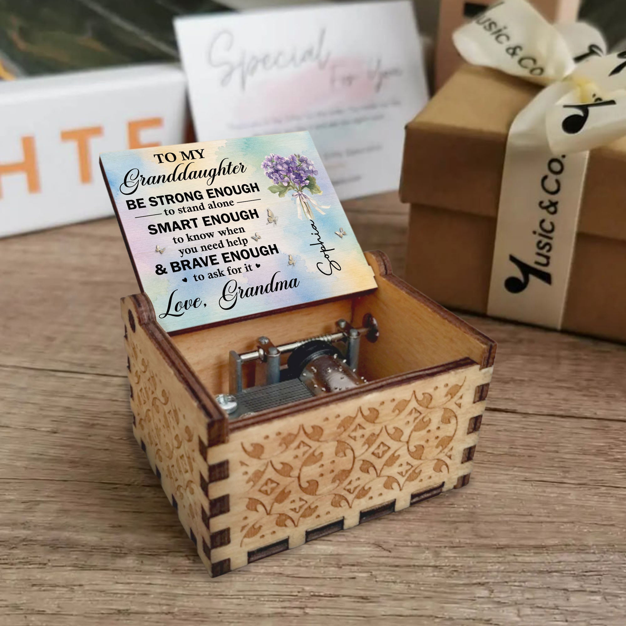 Personalized Wooden Music Box Custom Name Gift for Granddaughter