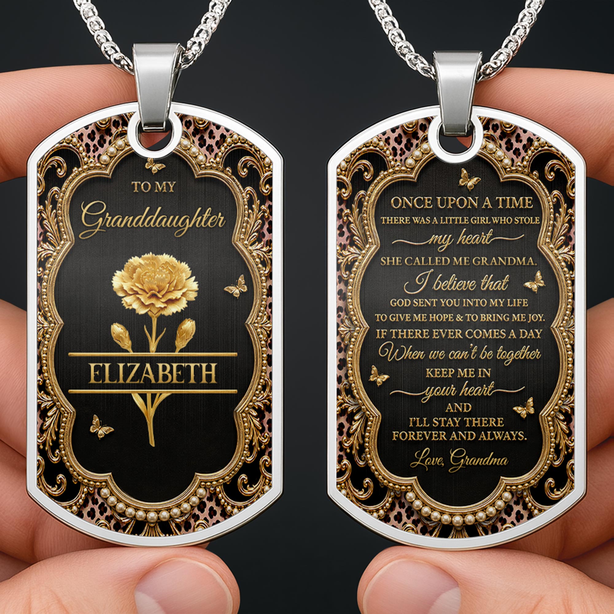 Personalized Dog Tag Necklace Custom for Granddaughter Gift