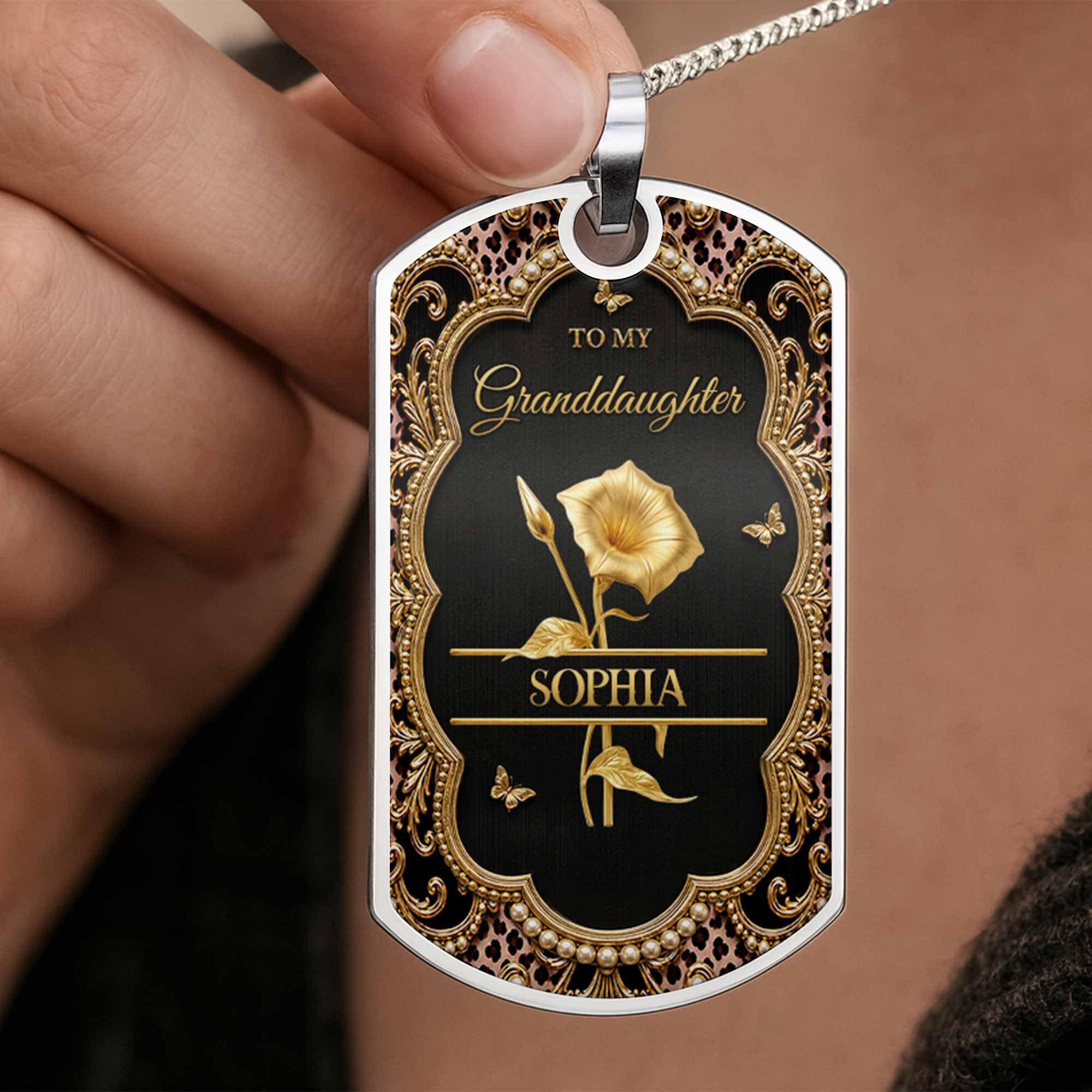 Personalized Dog Tag Necklace Custom for Granddaughter Gift