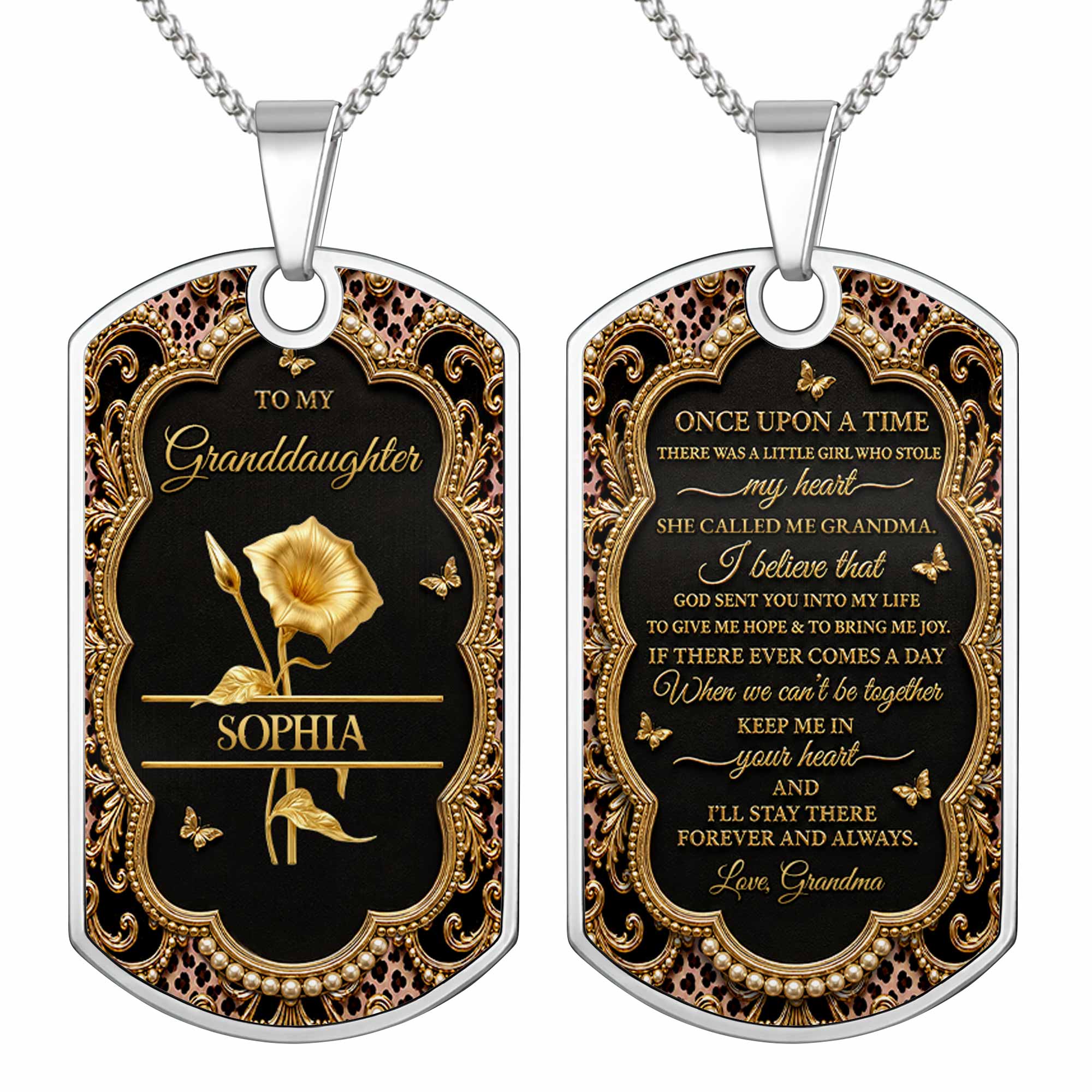 Personalized Dog Tag Necklace Custom for Granddaughter Gift