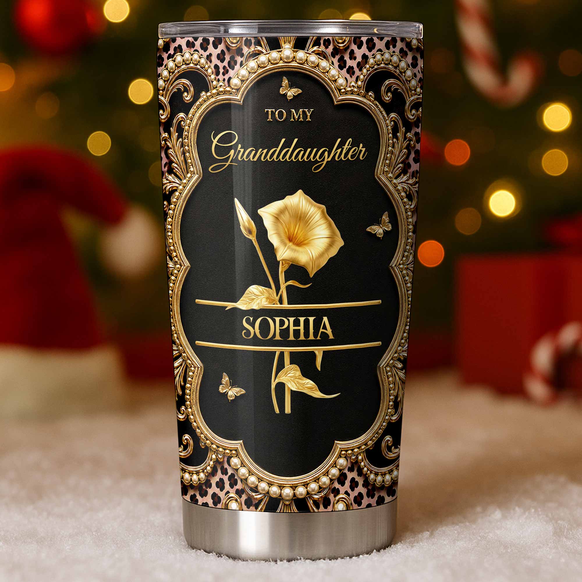 Personalized 20oz Stainless Steel Tumbler for Granddaughter - Birth Month Flower Design