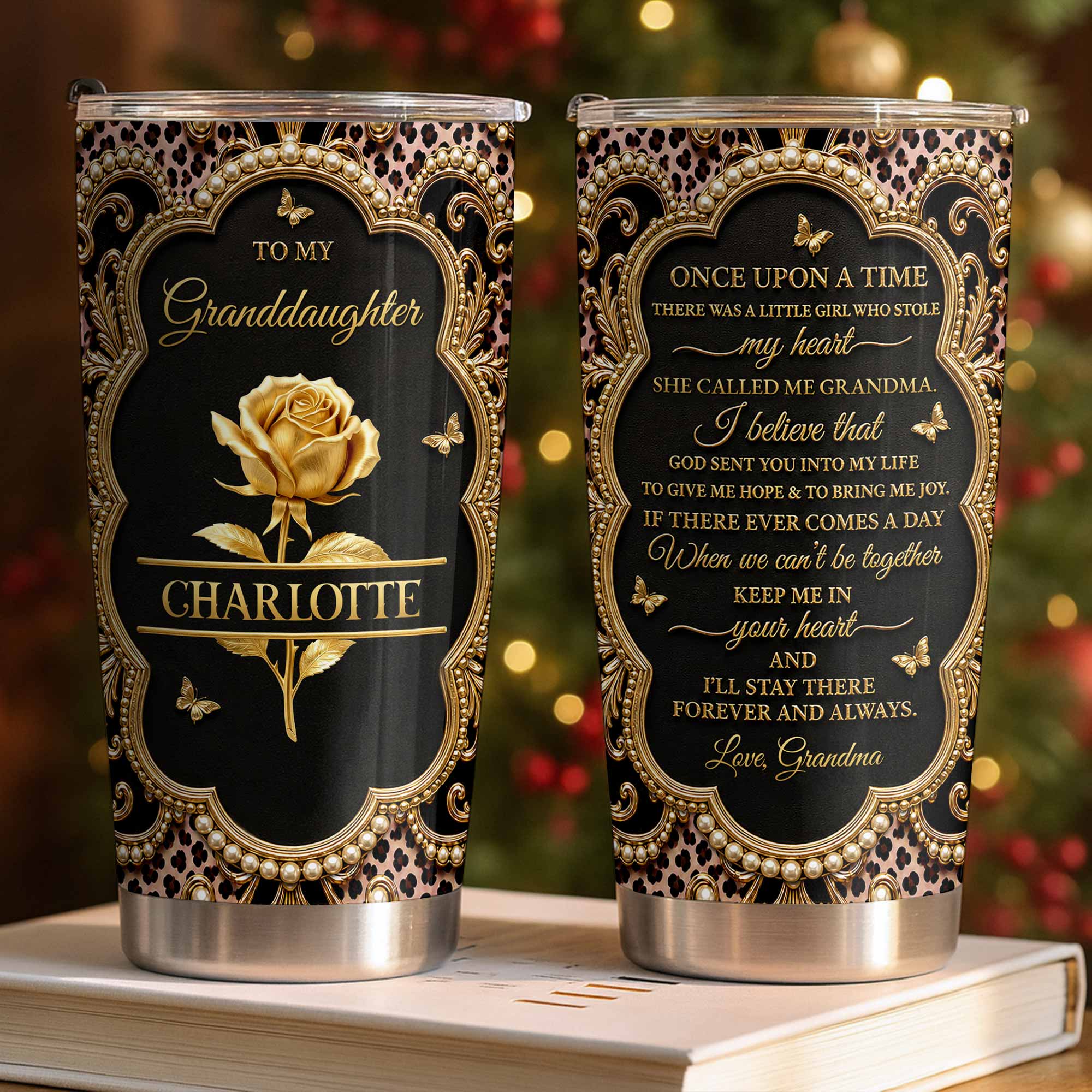 Personalized 20oz Stainless Steel Tumbler for Granddaughter - Birth Month Flower Design