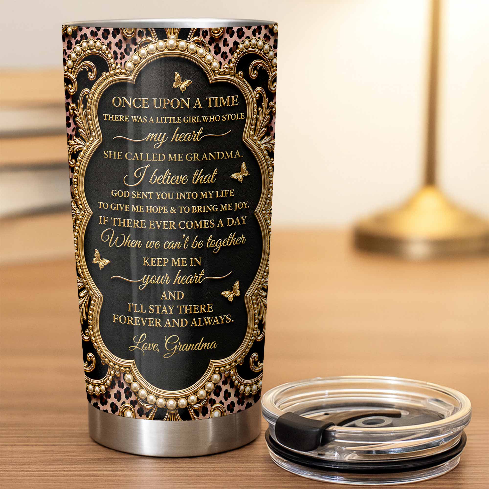 Personalized 20oz Stainless Steel Tumbler for Granddaughter - Birth Month Flower Design