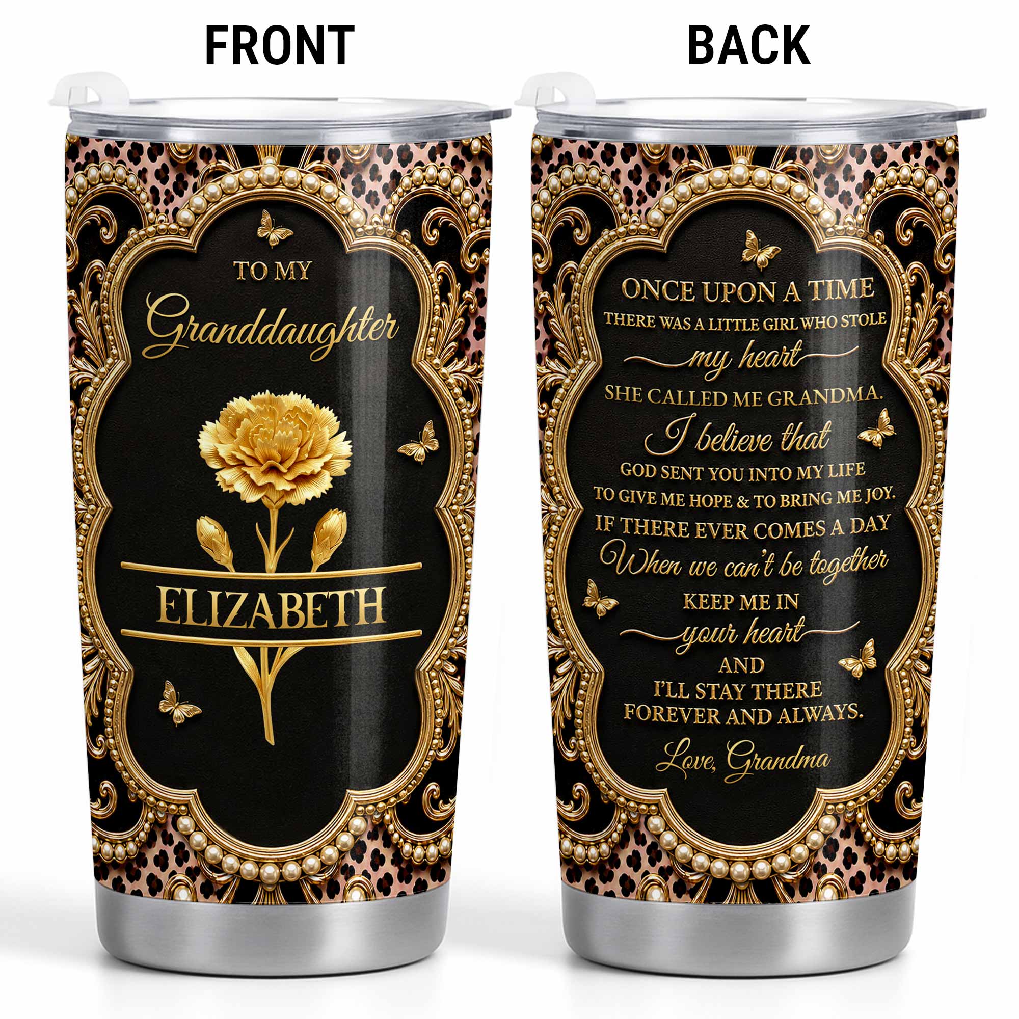 Personalized 20oz Stainless Steel Tumbler for Granddaughter - Birth Month Flower Design