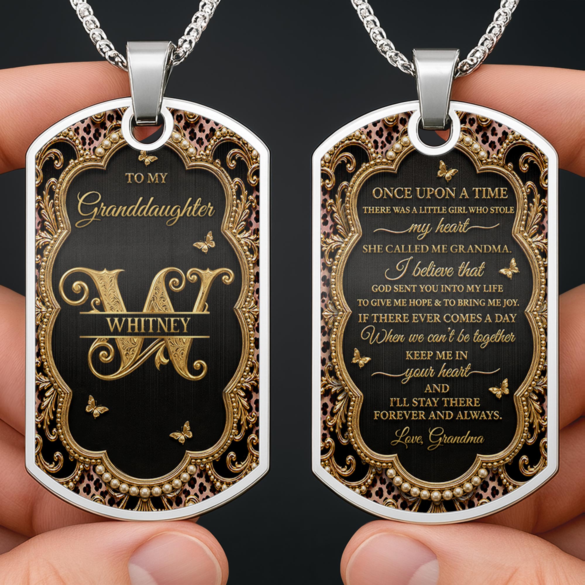 Personalized Dog Tag Necklace Custom Name for Granddaughter