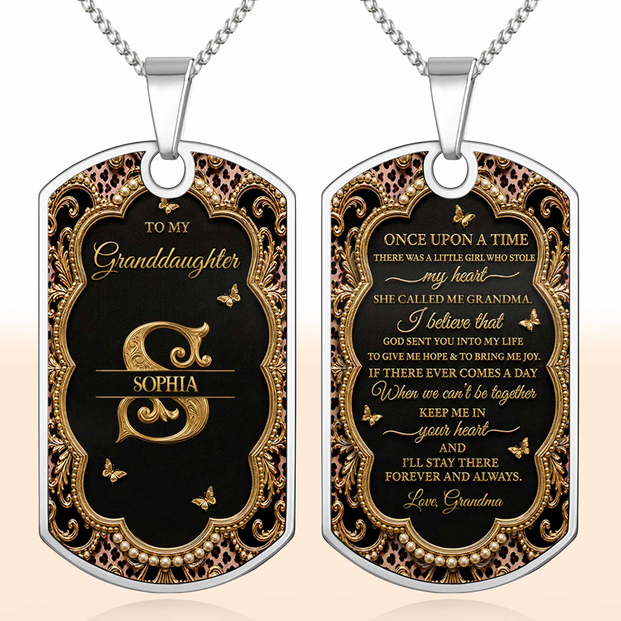 Personalized Dog Tag Necklace Custom Name for Granddaughter