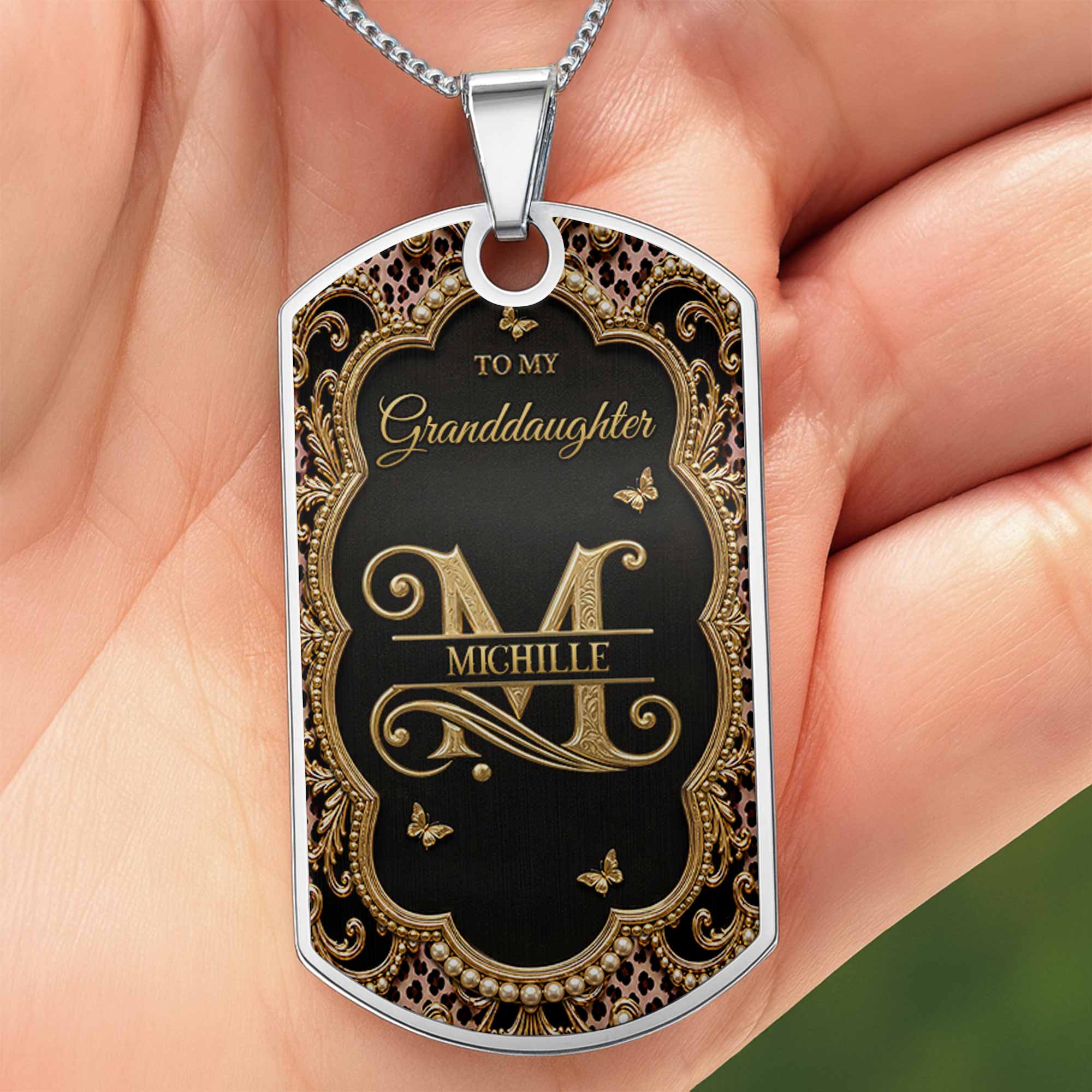 Personalized Dog Tag Necklace Custom Name for Granddaughter