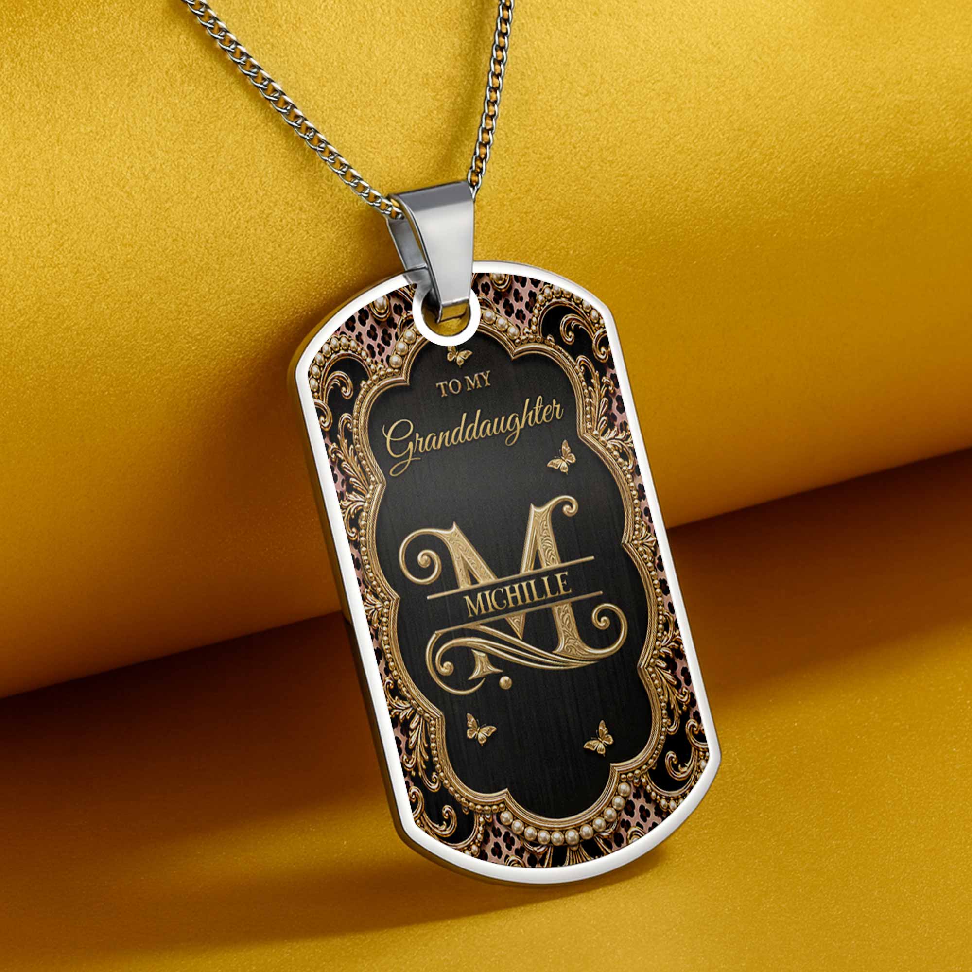 Personalized Dog Tag Necklace Custom Name for Granddaughter